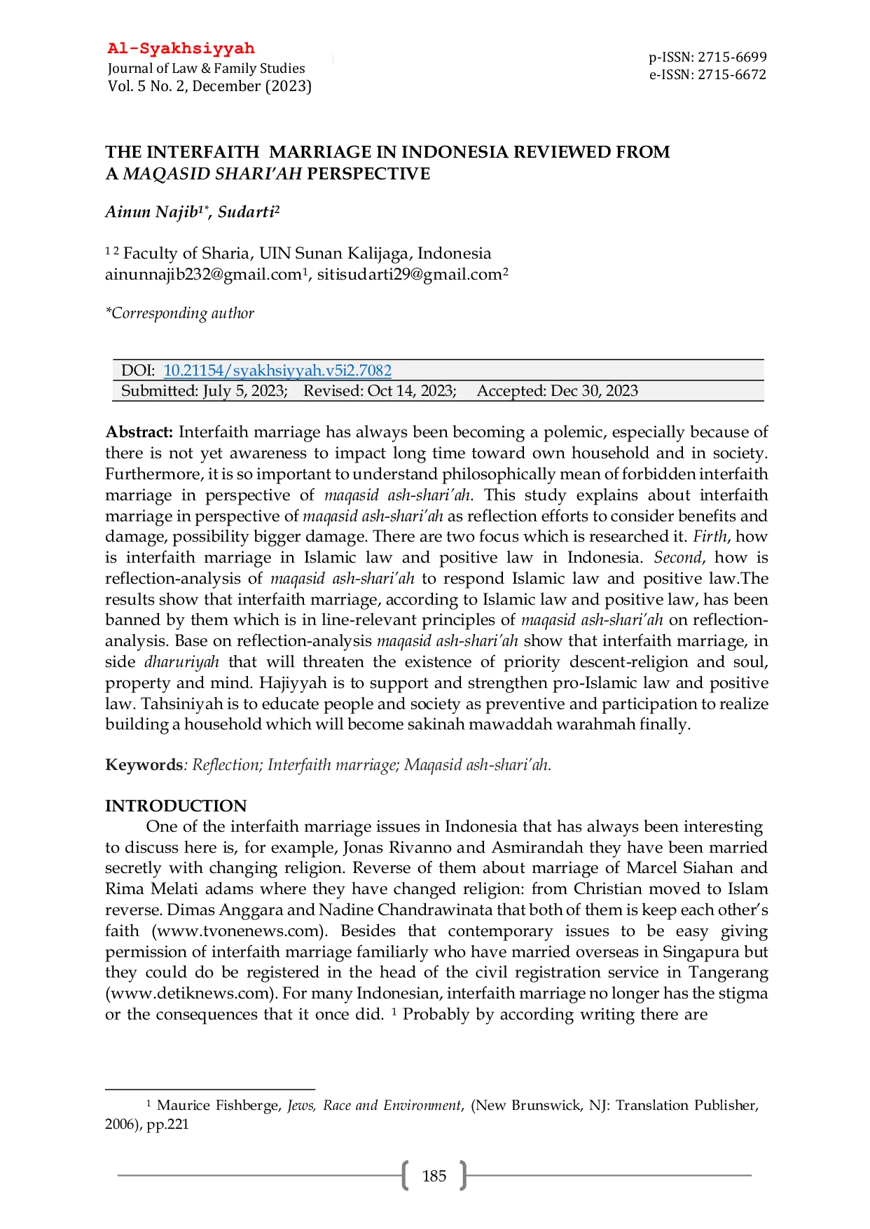 JURIS The Interfaith Marriage in Indonesia Reviewed from a Maqasid Shari ah Perspective