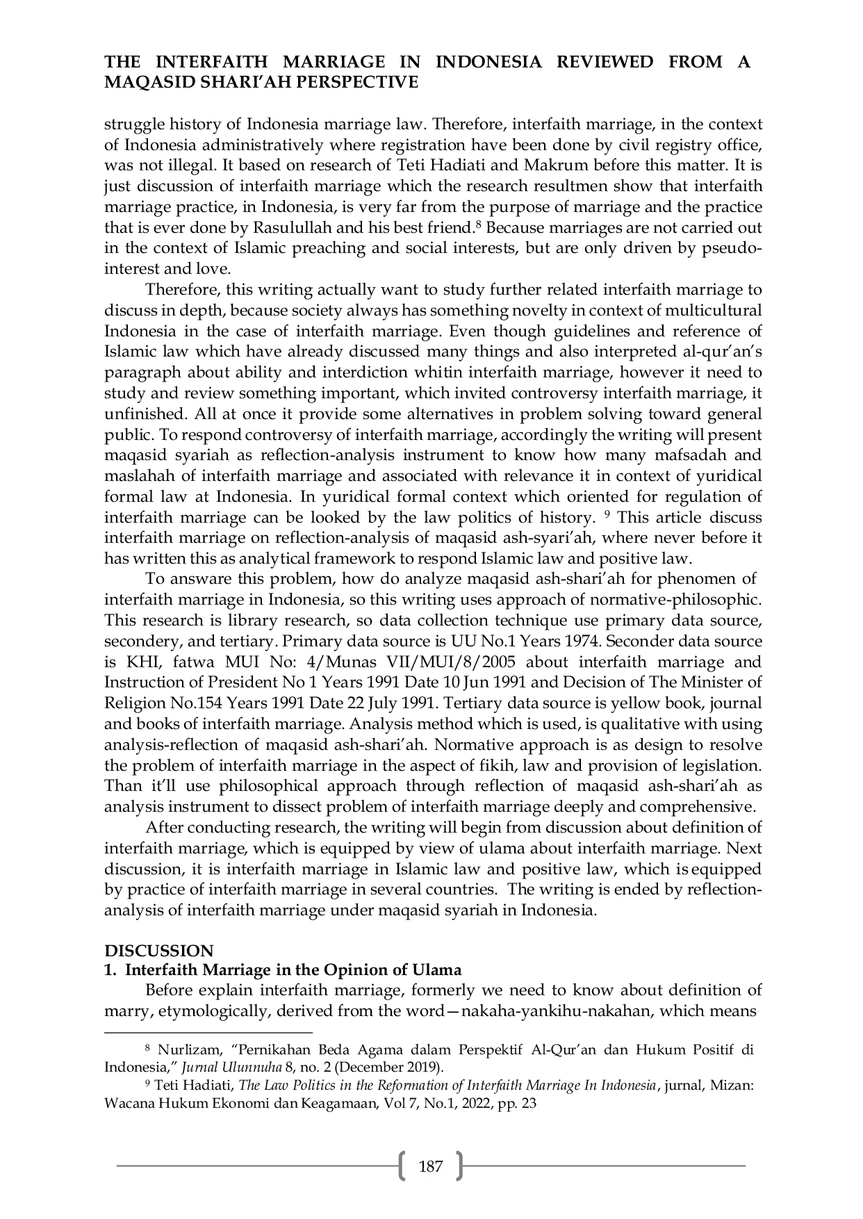 JURIS The Interfaith Marriage in Indonesia Reviewed from a Maqasid Shari ah Perspective