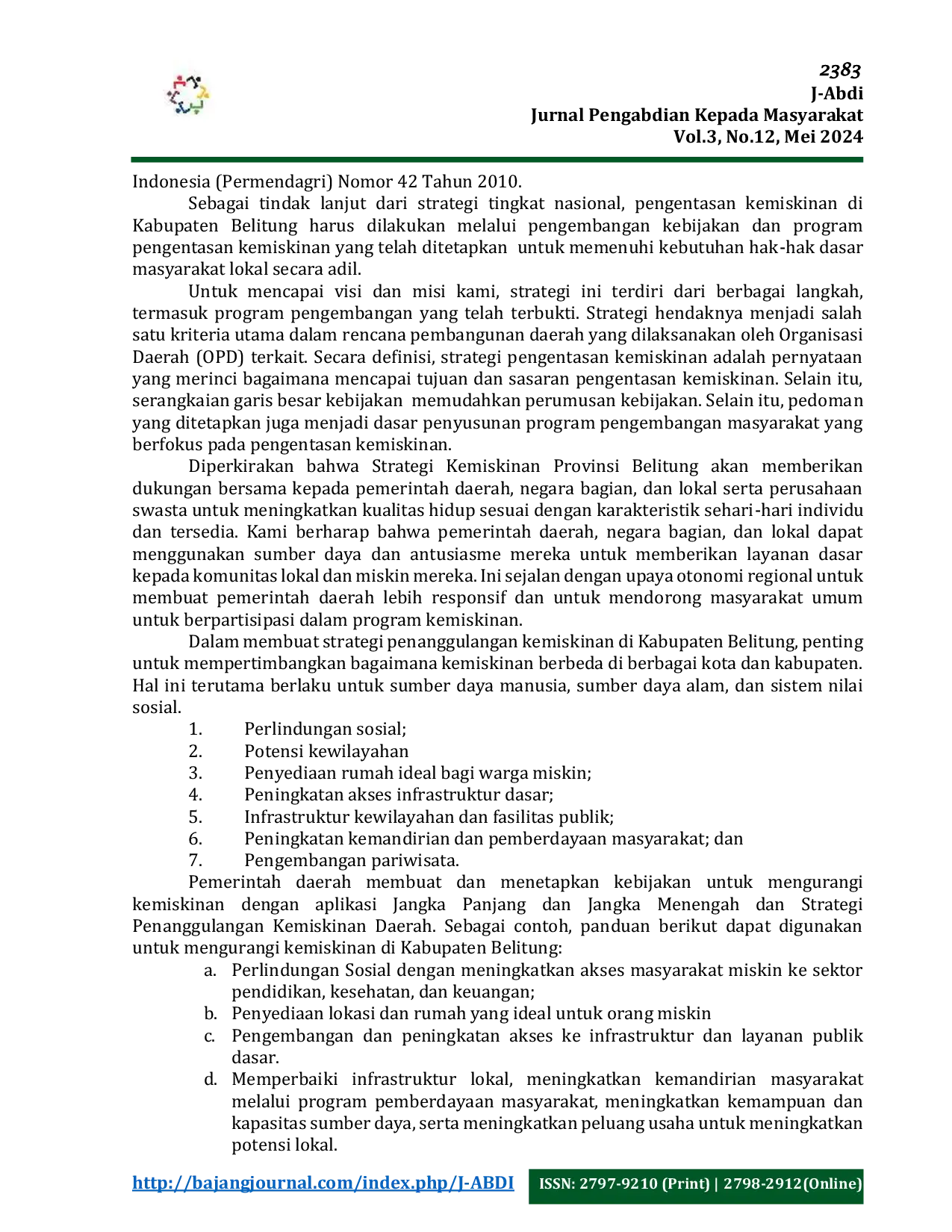 JURIS Pengabdian Masyarakat Pendampingan Naskah Akademik dalam Pembuatan Perda Pengentasan Kemiskinan Kabupaten Belitung