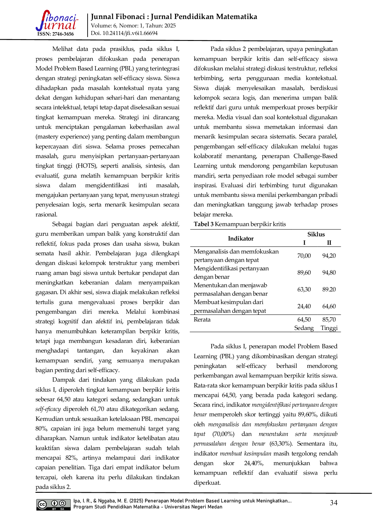 JURIS Penerapan Model Problem Based Learning Untuk Meningkatkan Kemampuan Berpikir Kritis Matematis dan Self Efficacy Peserta Didik