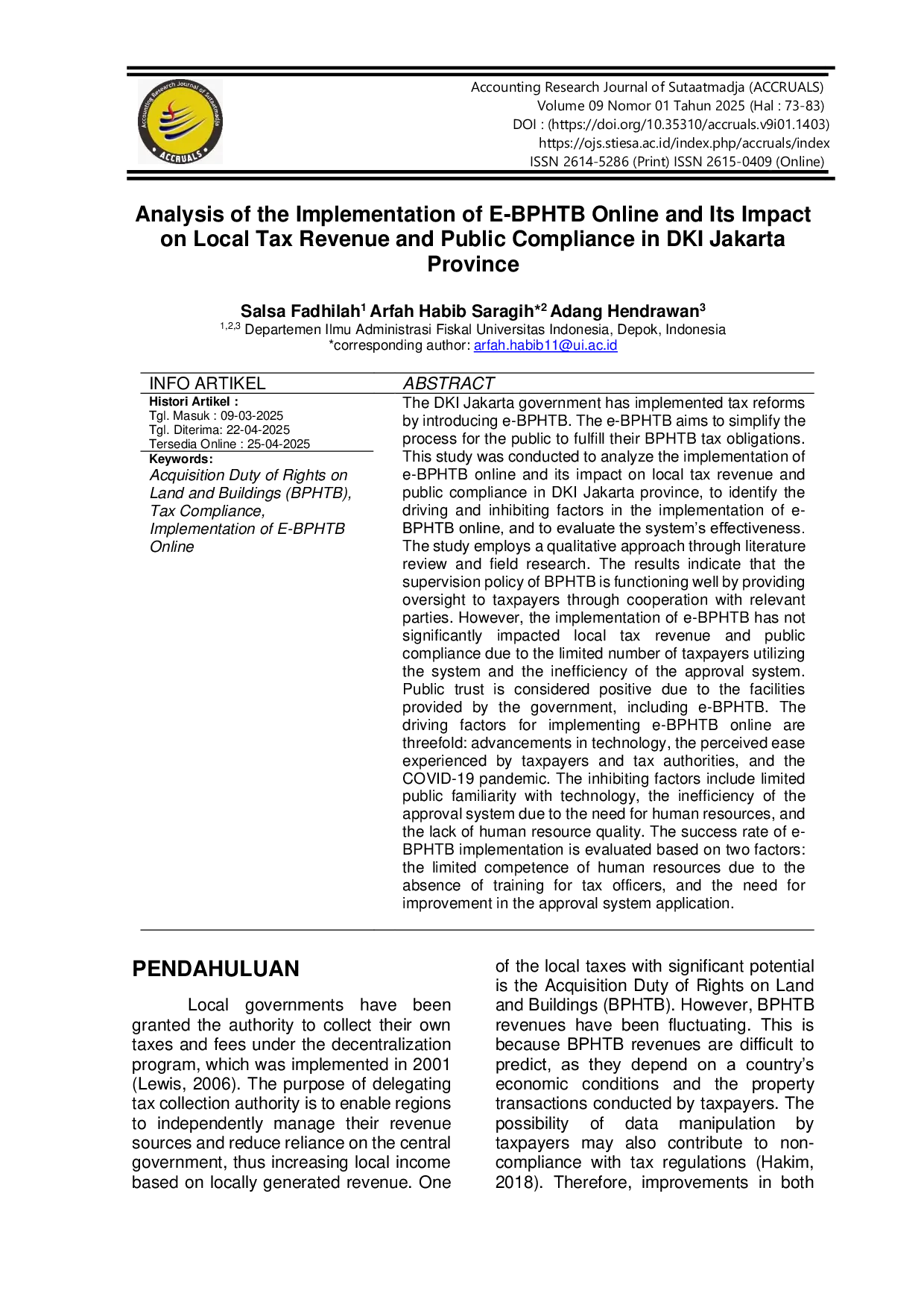 JURIS Analysis of the Implementation of E BPHTB Online and Its Impact on Local Tax Revenue and Public Compliance in DKI Jakarta