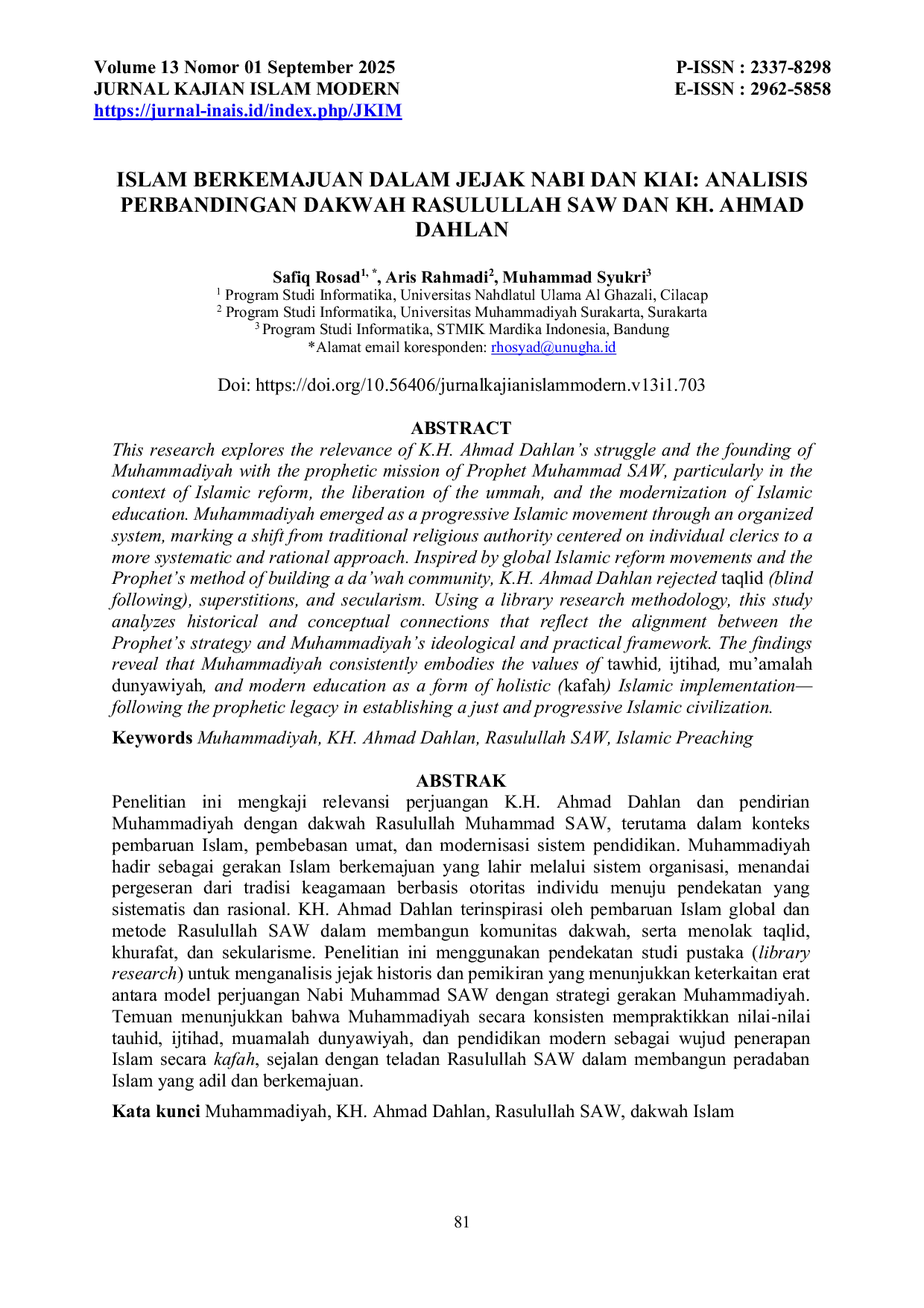 JURIS Islam Berkemaajuan Dalam Jejak Nabi Dan Kiai Analisis Perbandingan Dakwah Rasulullah Saw Dan Kh Ahmad Dahlan
