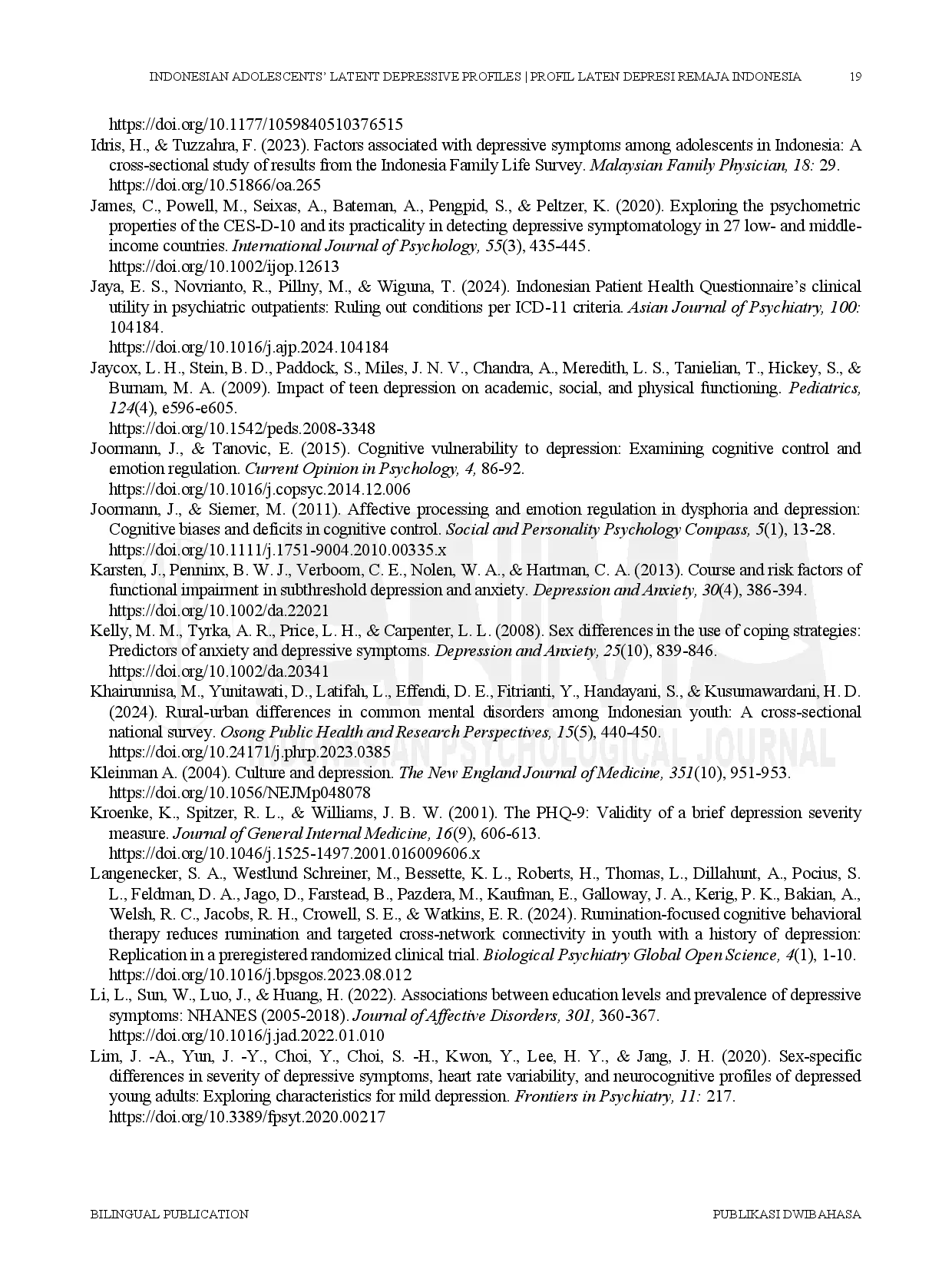 JURIS Latent Profiles of Depressive Symptoms Among Indonesian Adolescents Evidence from the Indonesia Family Life Survey 5 IFLS 5