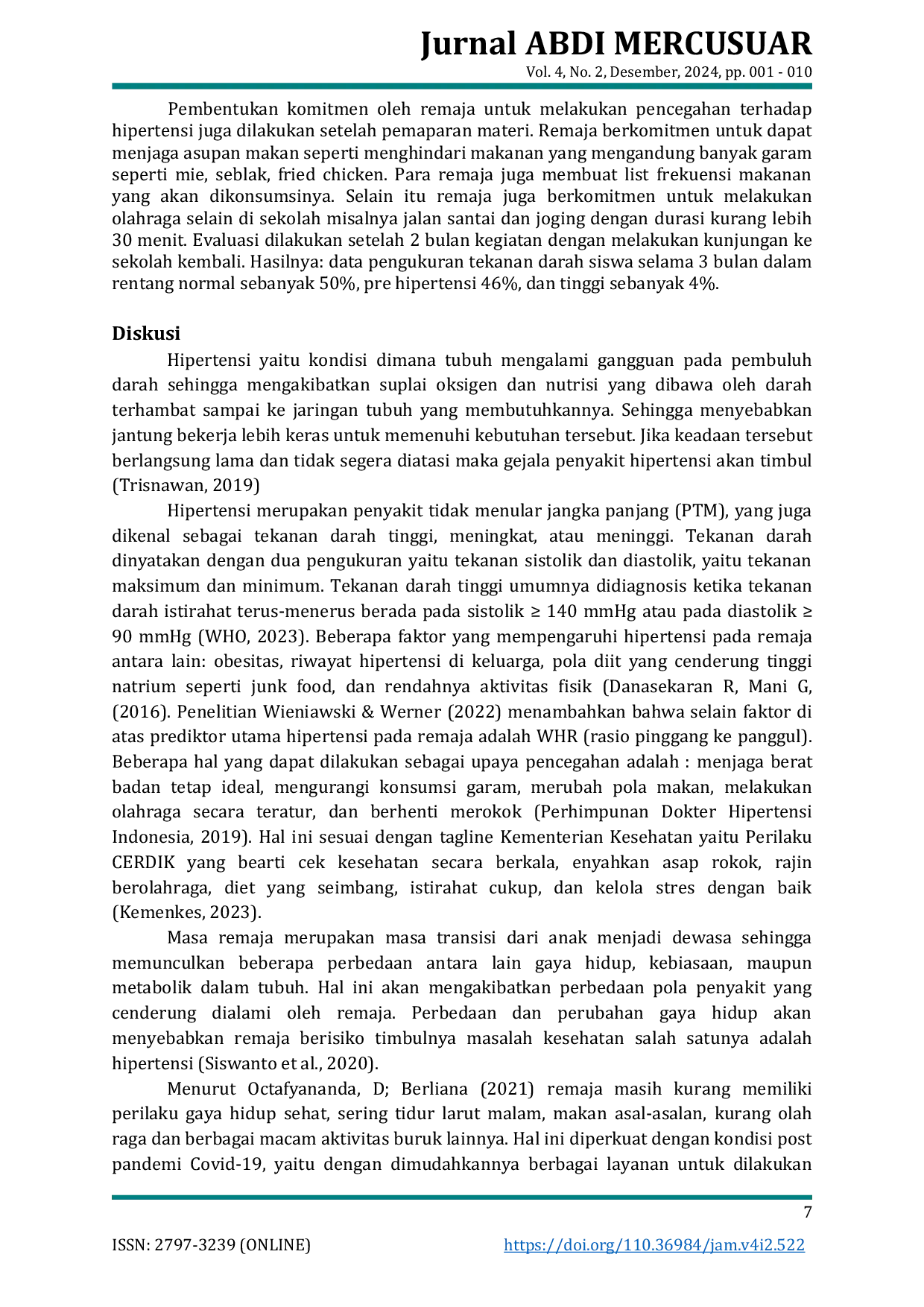 JURIS Skrining Dan Edukasi Risiko Hipertensi Pada Remaja