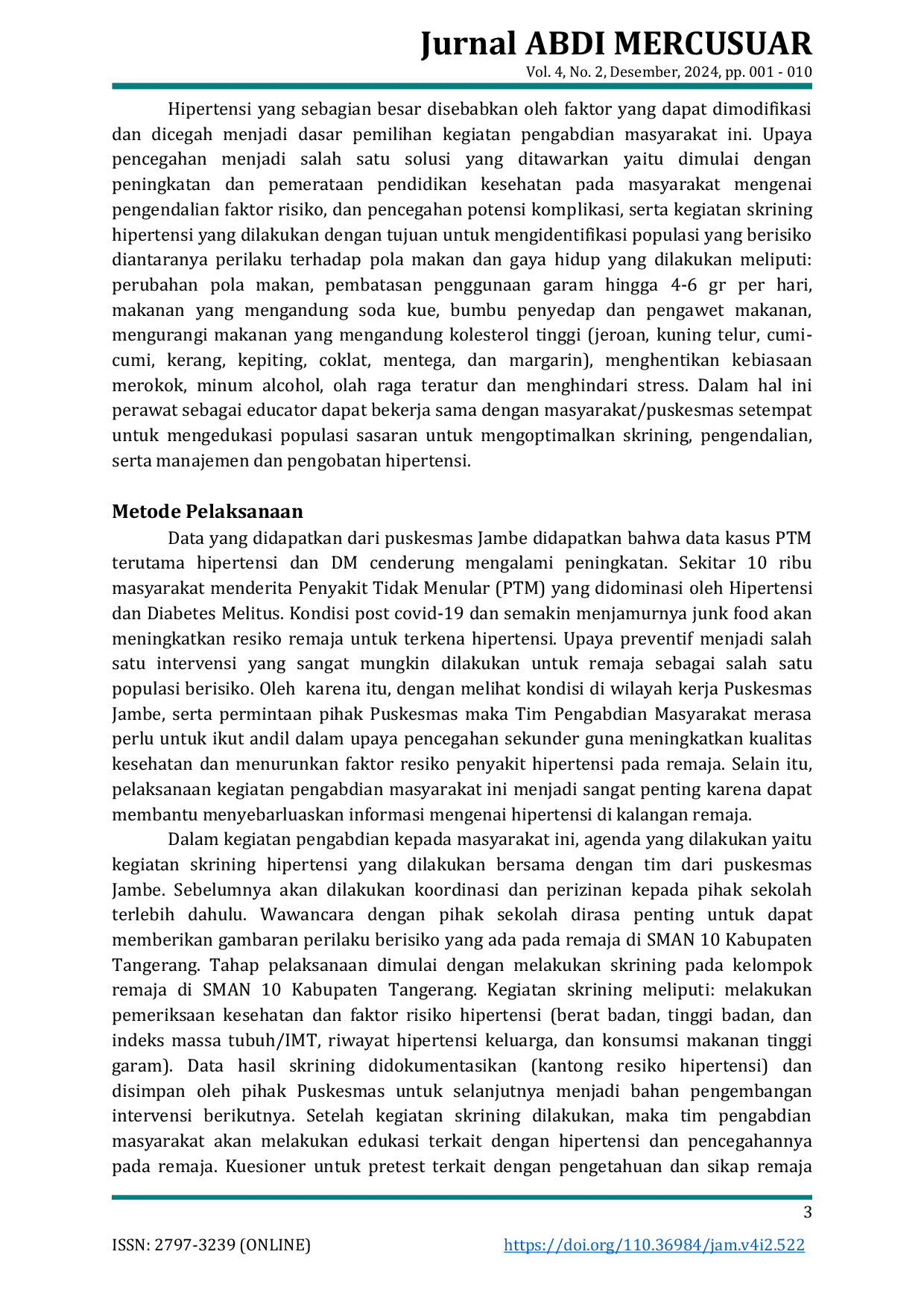 JURIS Skrining Dan Edukasi Risiko Hipertensi Pada Remaja