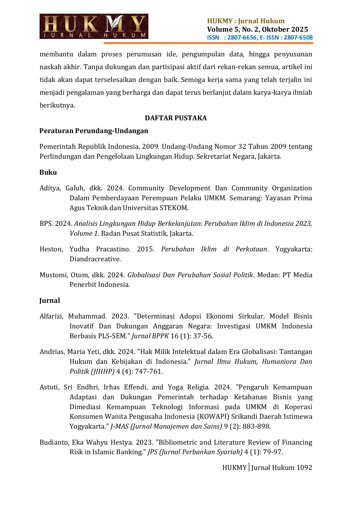 JURIS ENVIRONMENTAL REGULATION IN MITIGATING THE IMPACT OF CLIMATE CHANGE ON MSMEs IN BATAM CITY POLICY ANALYSIS AND RECOMMENDATIONS