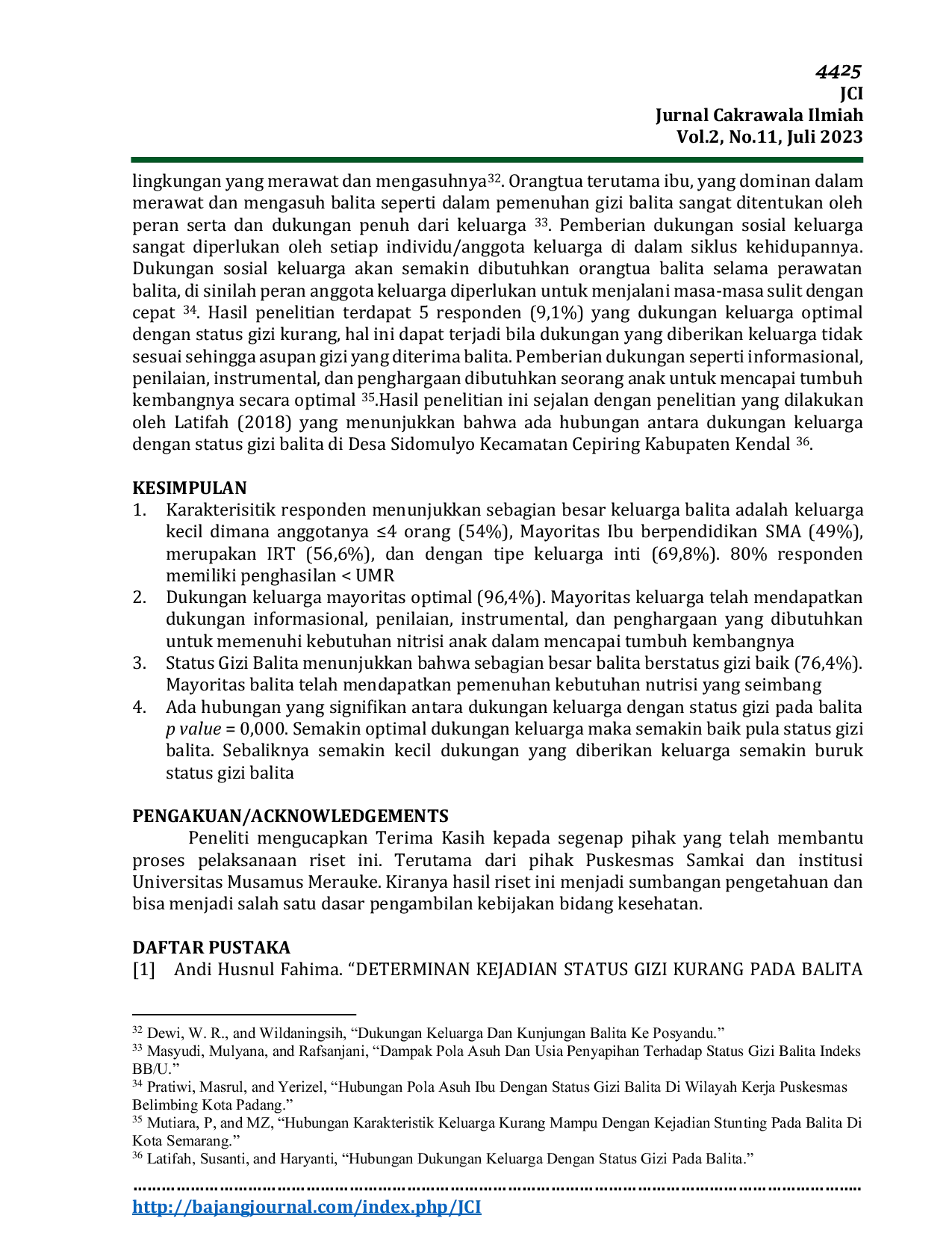 JURIS DUKUNGAN KELUARGA DAN STATUS GIZI PADA BALITA DI KOTA MERAUKE PROVINSI PAPUA SELATAN