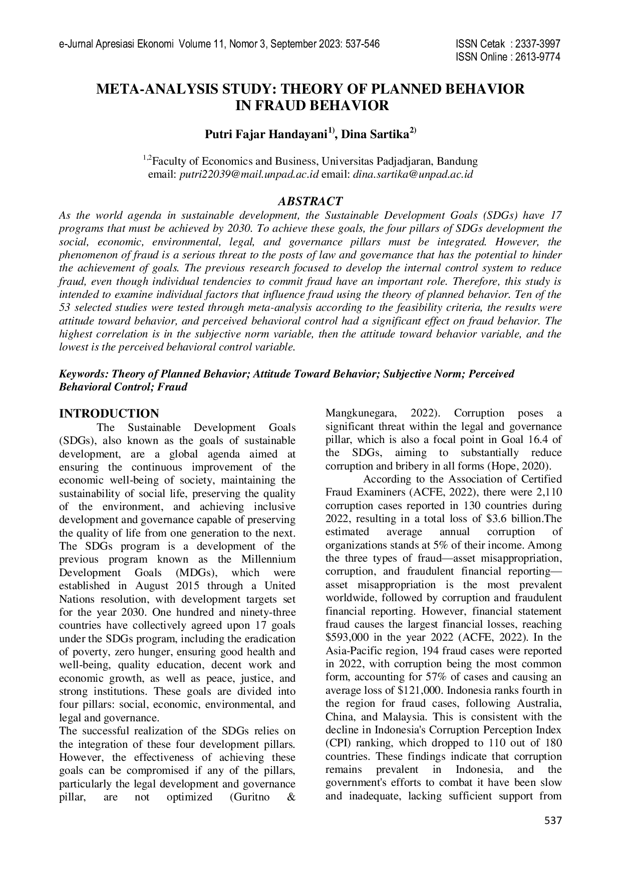 JURIS Meta Analysis Study Theory of Planned Behavior in Fraud Behavior