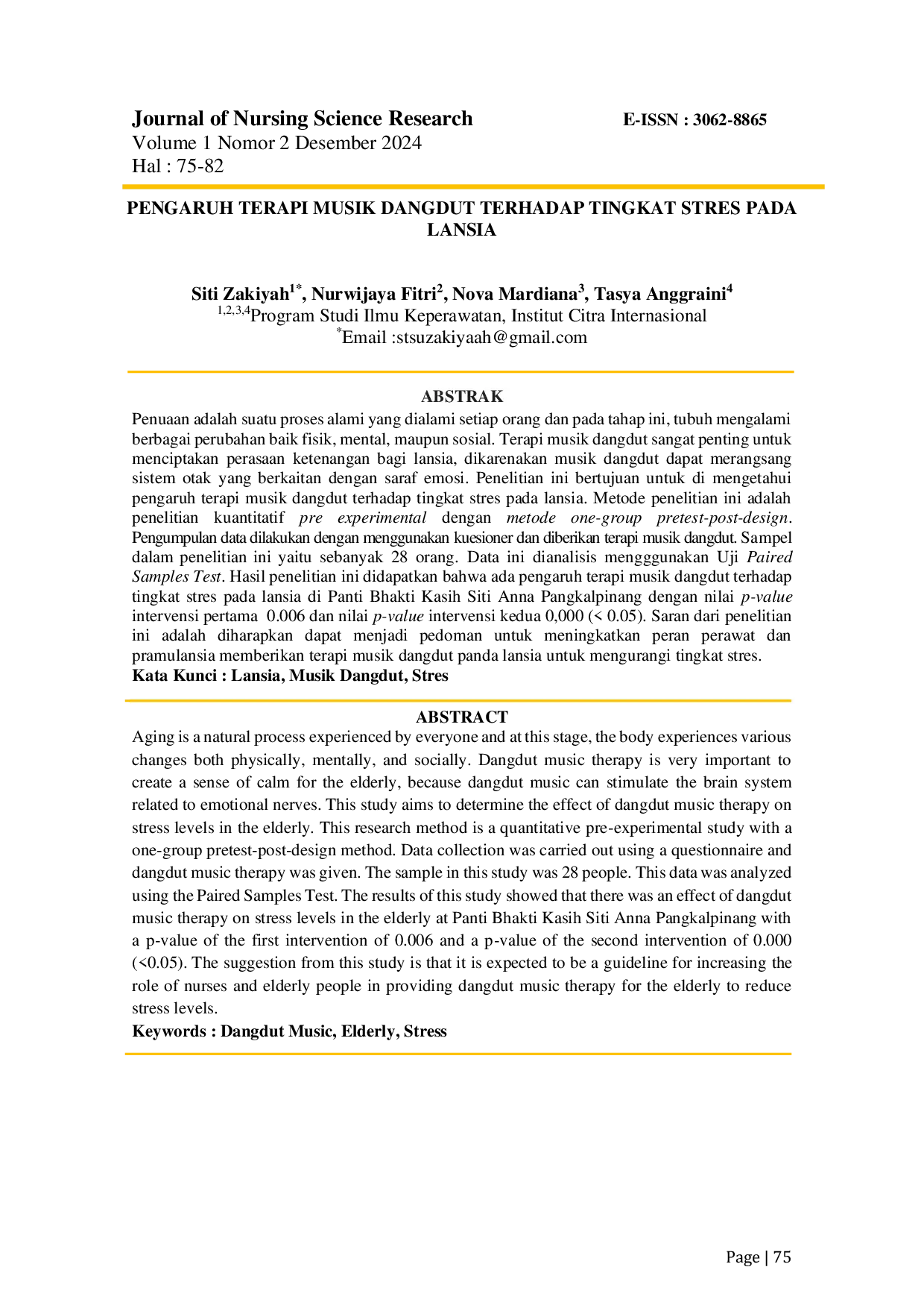 JURIS Pengaruh Terapi Musik Dangdut Terhadap Tingkat Stres Pada Lansia
