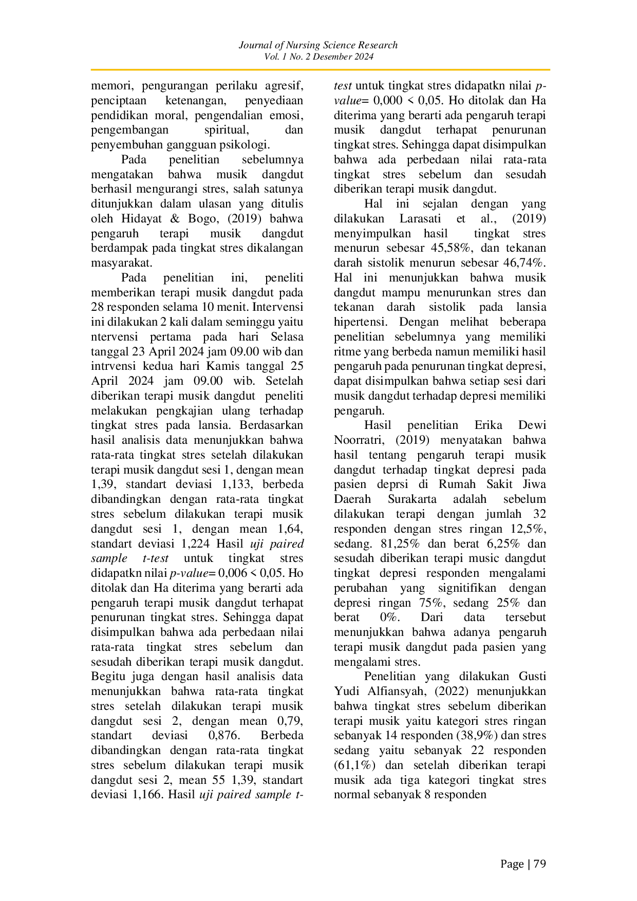 JURIS Pengaruh Terapi Musik Dangdut Terhadap Tingkat Stres Pada Lansia