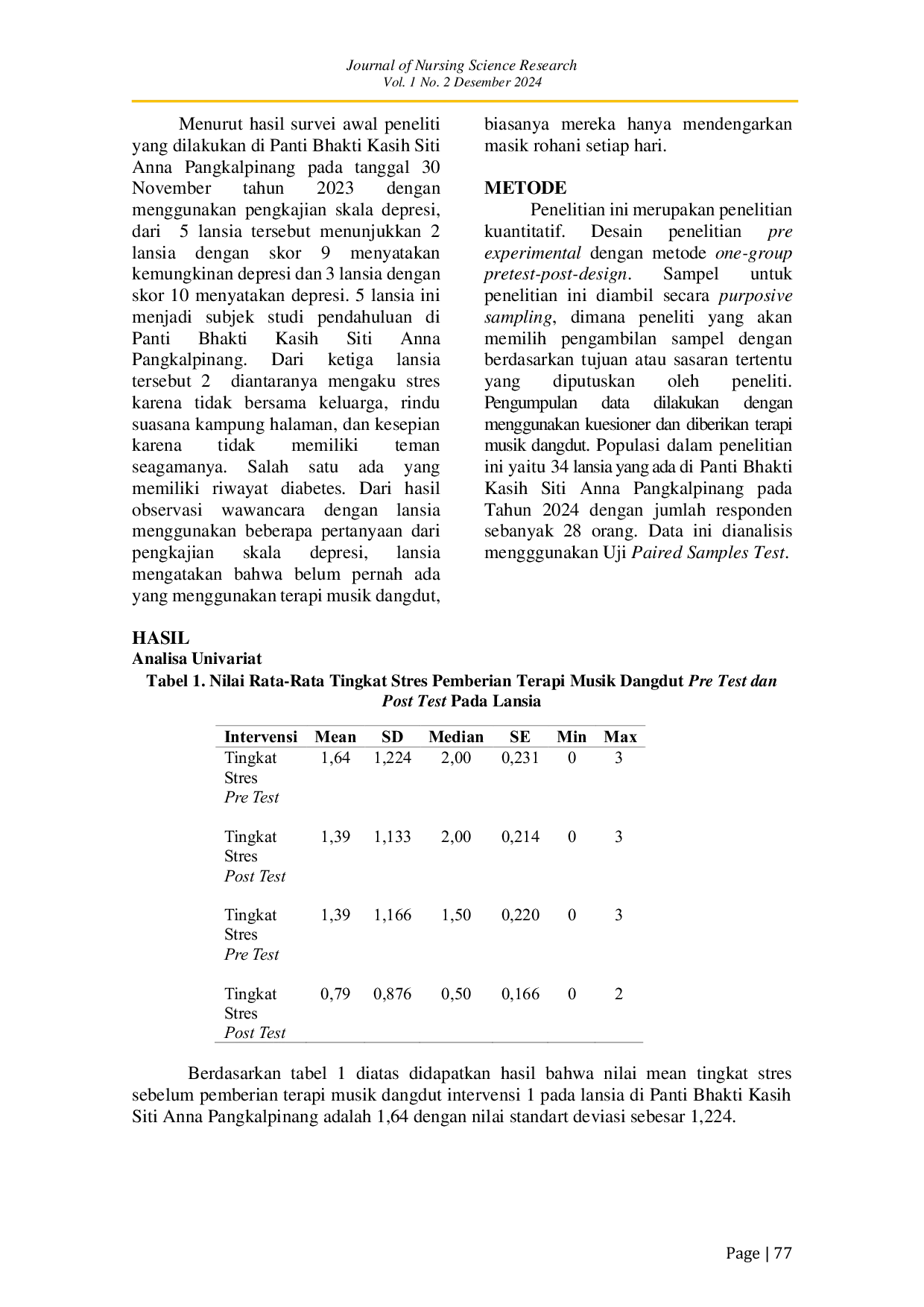 JURIS Pengaruh Terapi Musik Dangdut Terhadap Tingkat Stres Pada Lansia