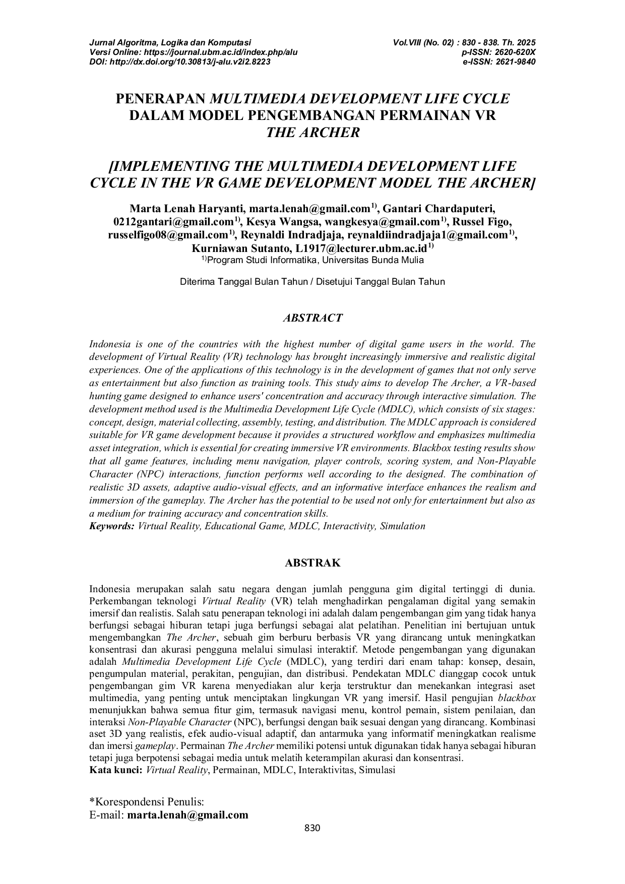 JURIS Penerapan Multimedia Development Life Cycle dalam Model Pengembangan Permainan VR The Archer