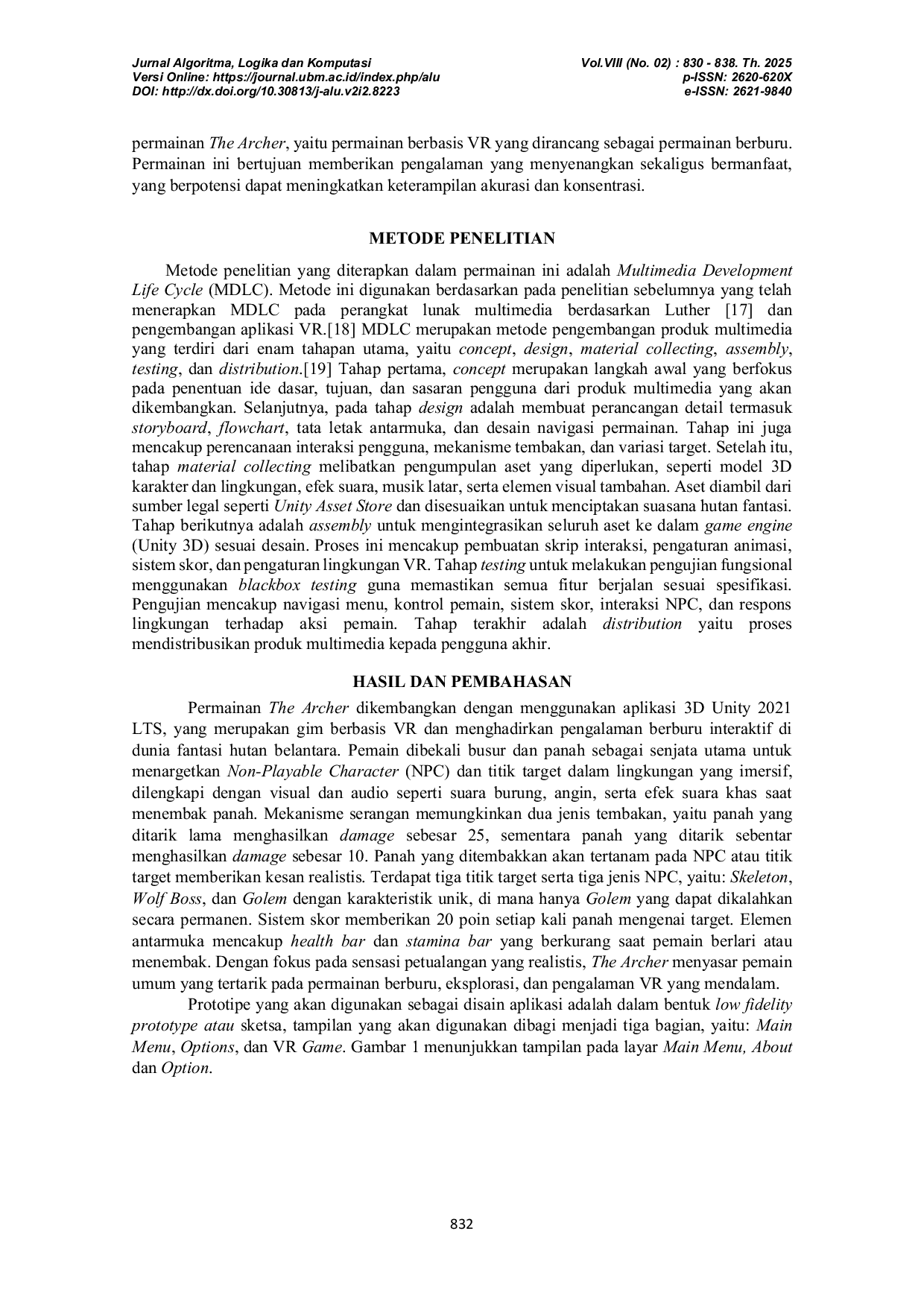 JURIS Penerapan Multimedia Development Life Cycle dalam Model Pengembangan Permainan VR The Archer