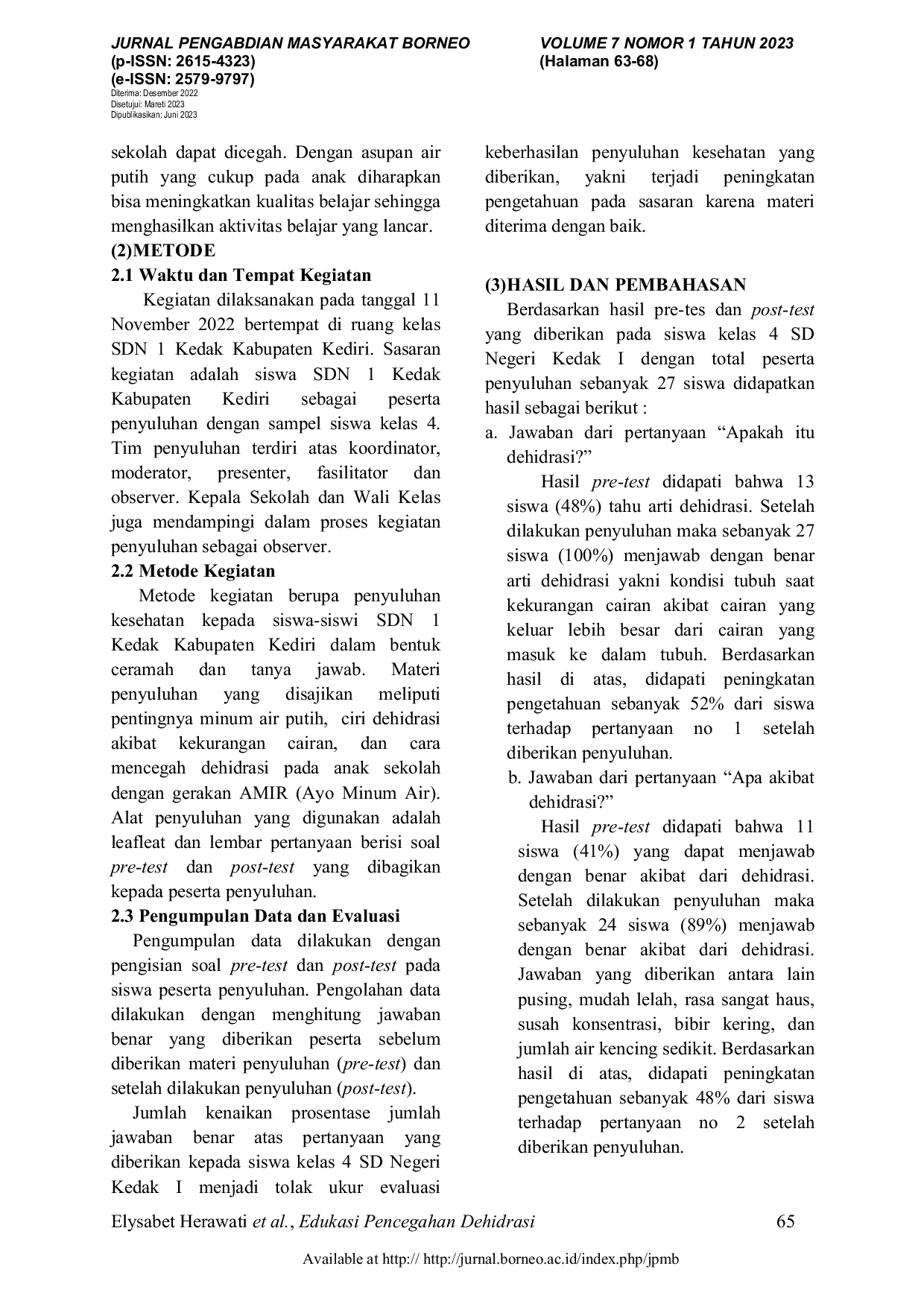 JURIS Edukasi Cegah Dehidrasi Pada Anak Sekolah Lewat Penyuluhan Gerakan Amir Ayo Minum Air Di Sdn 1 Kedak Kabupaten Kediri