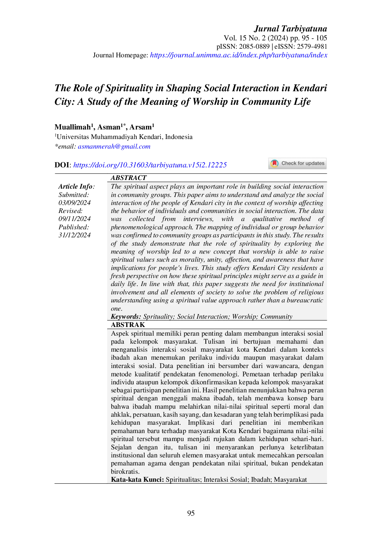 JURIS The Role of Spirituality in Shaping Social Interaction in Kendari City A Study of the Meaning of Worship in Community Life