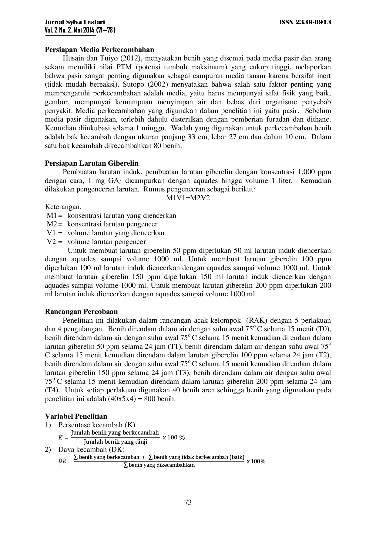 juris Perkecambahan Benih Aren Arenga Pinnata Setelah Diskarifikasi Dengan Giberelin Pada Berbagai Konsentrasi