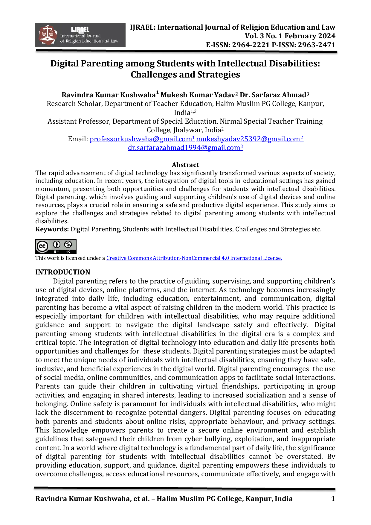 JURIS Digital Parenting among Students with Intellectual Disabilities Challenges Strategies