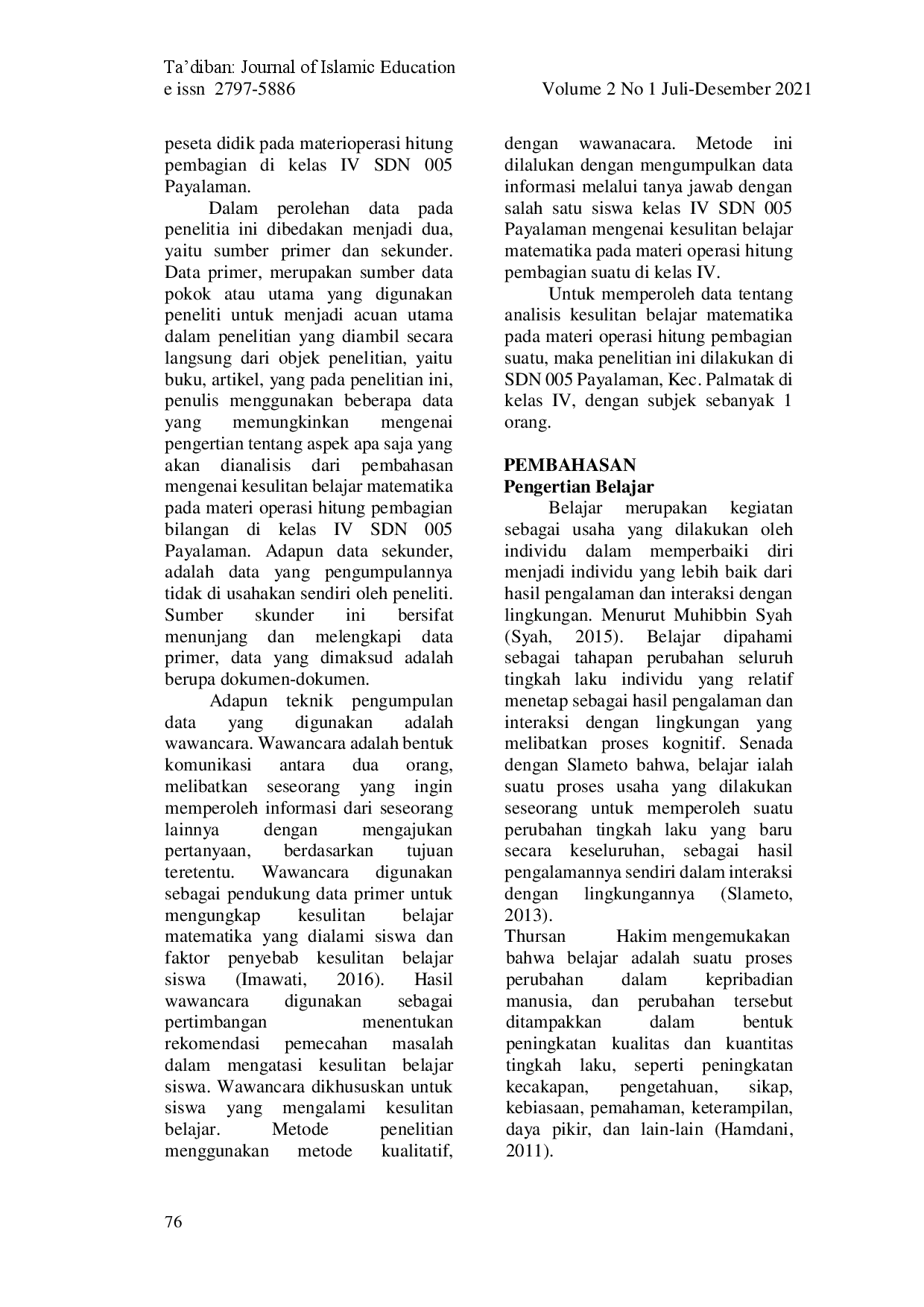 juris Kesulitan Belajar Matematika pada Materi Pembagian Suatu Bilangan