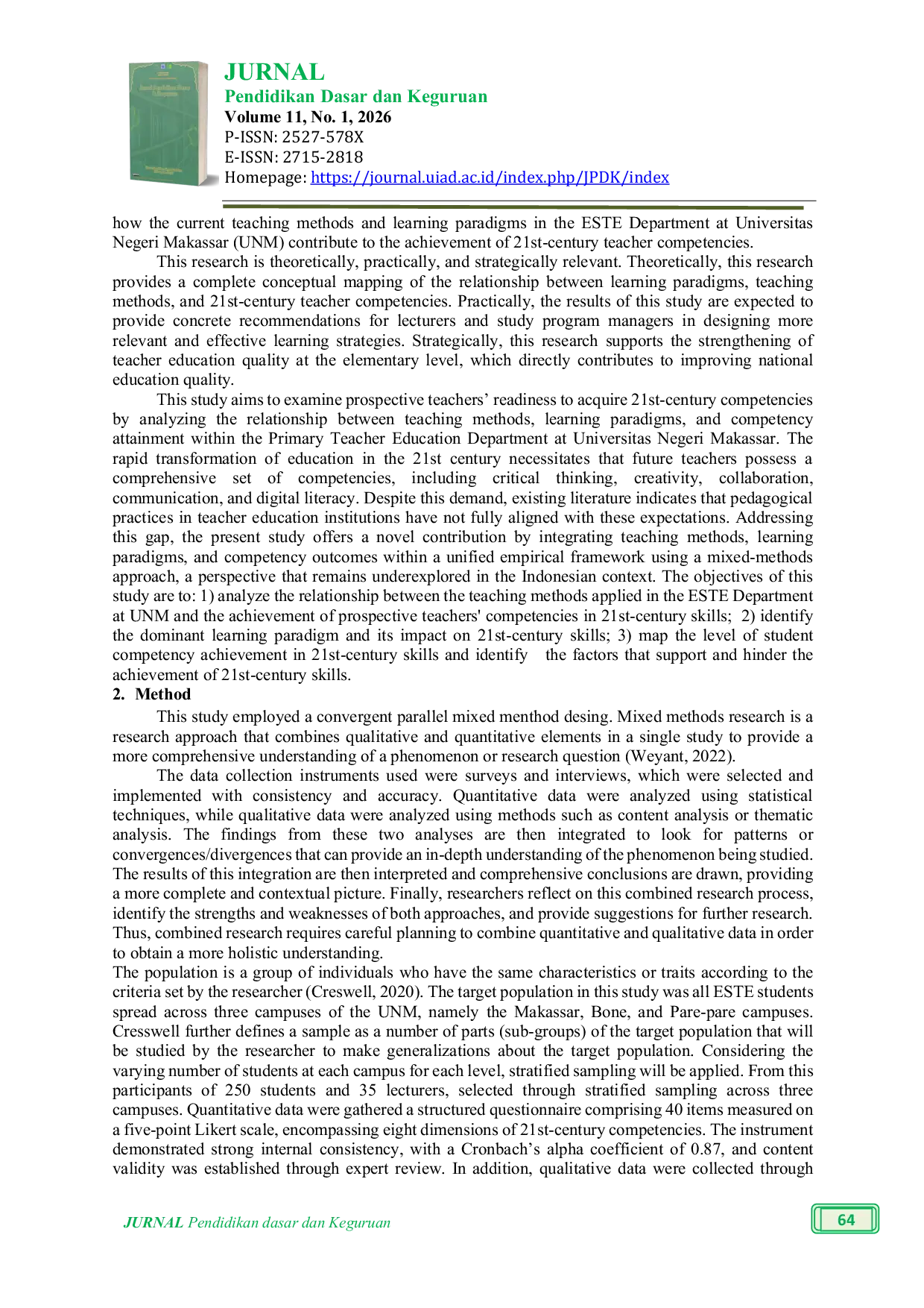 JURIS Assessing Prospective Teachers Readiness An Integrative Study of Teaching Methods and the Achievement of 21st Century Competencies in the Primary Teacher Education Department