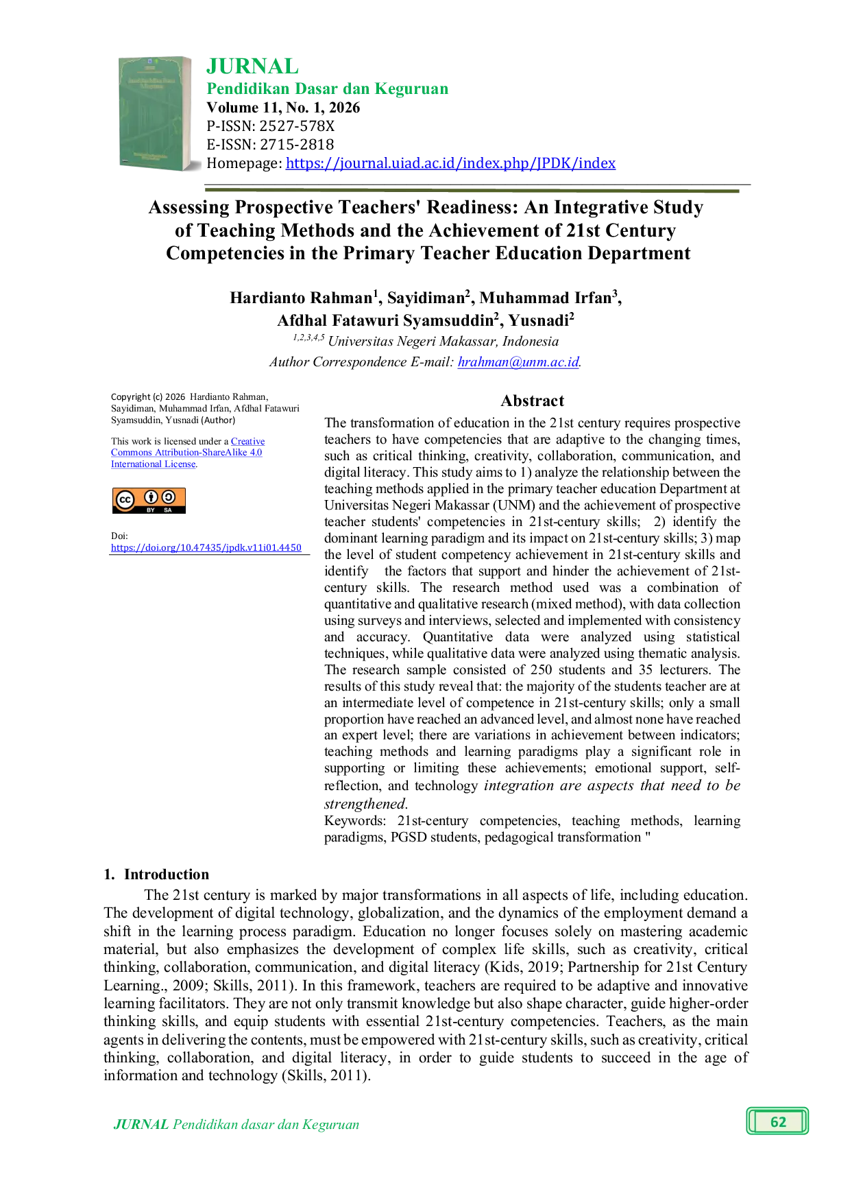 JURIS Assessing Prospective Teachers Readiness An Integrative Study of Teaching Methods and the Achievement of 21st Century Competencies in the Primary Teacher Education Department