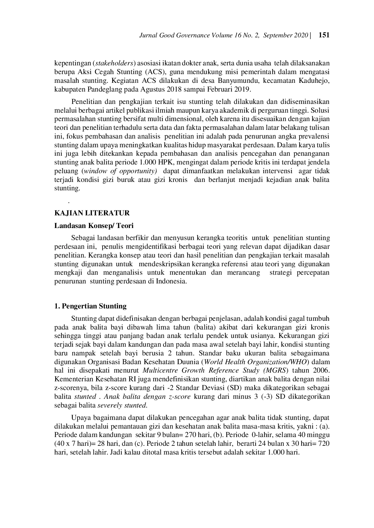 JURIS Strategi Percepatan Penurunan Stunting Perdesaan Studi Kasus Pendampingan Aksi Cegah Stunting di Desa Banyumundu Kabupaten Pandeglang