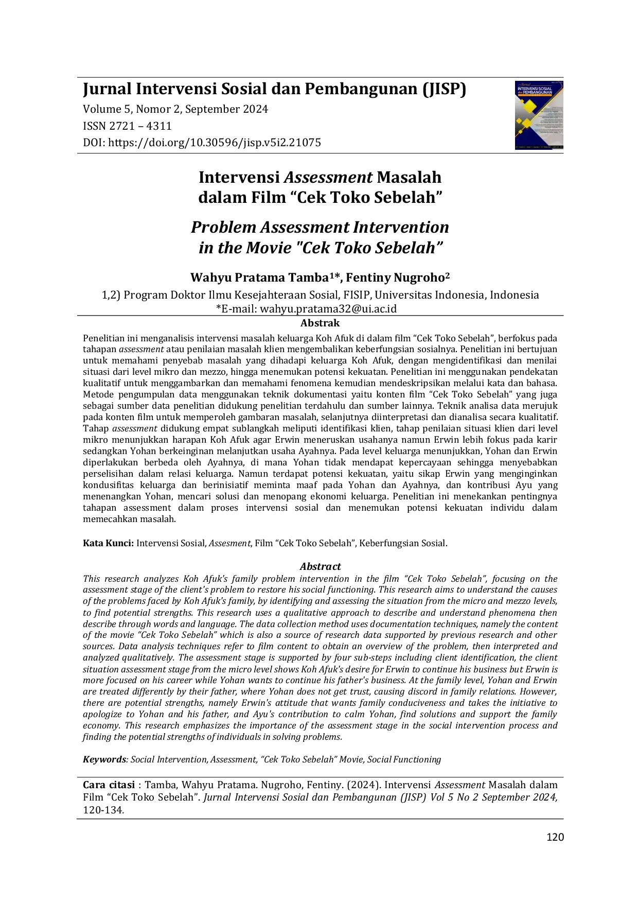 JURIS Intervensi Assessment Masalah dalam Film Cek Toko Sebelah