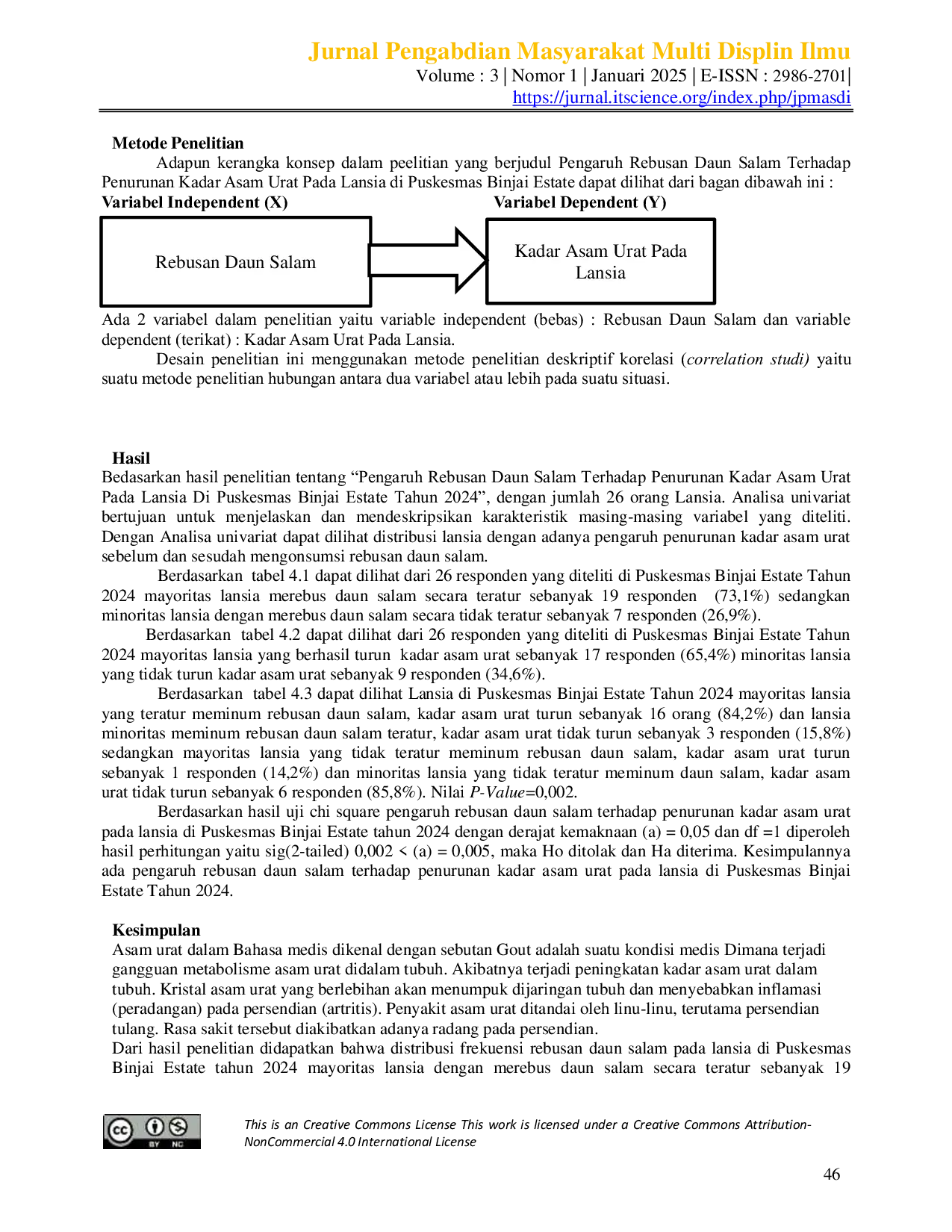 JURIS Pengaruh Rebusan Daun Salam Terhadap Penurunan Kadar Asam Urat Pada Lansia di Puskesmas Binjai Estate