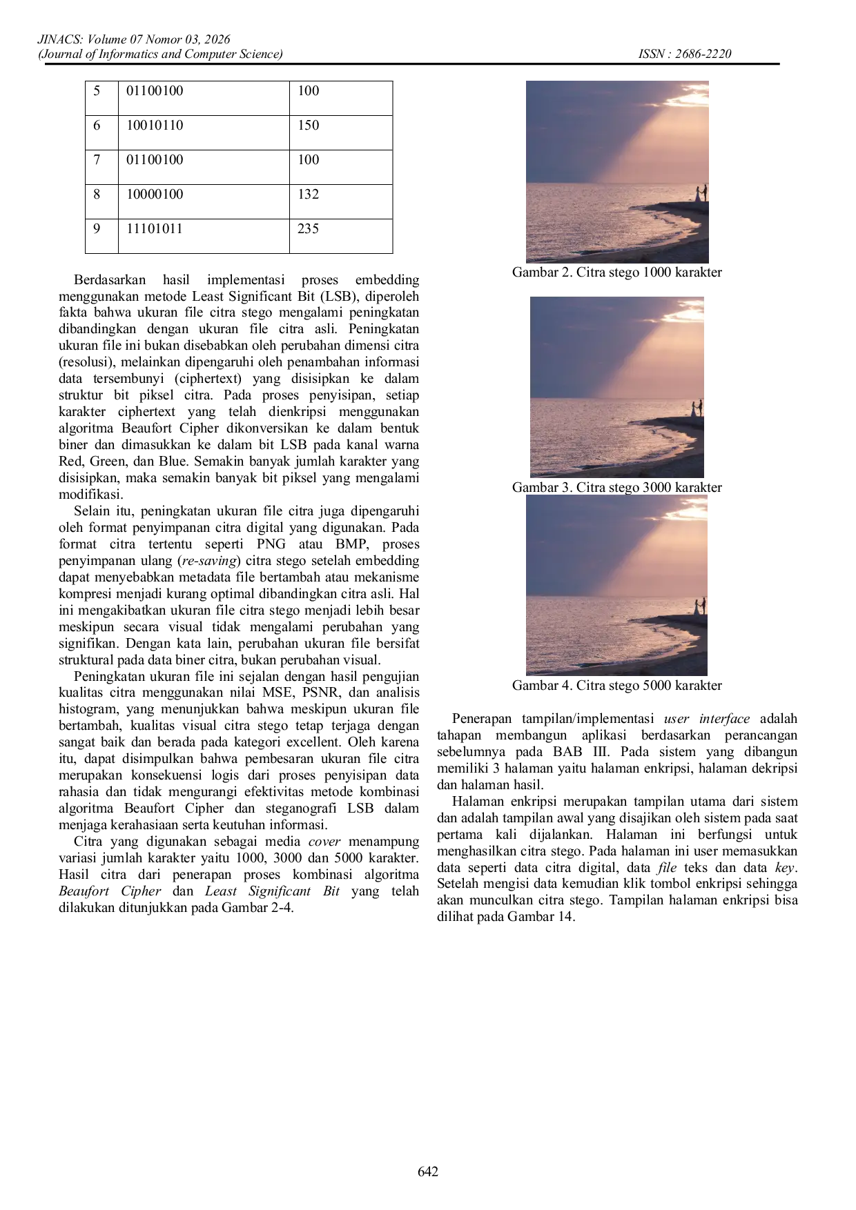 JURIS Penyisipan Teks ke dalam Citra Digital menggunakan Kombinasi Beaufort Cipher dan Steganografi Least Significant Bit