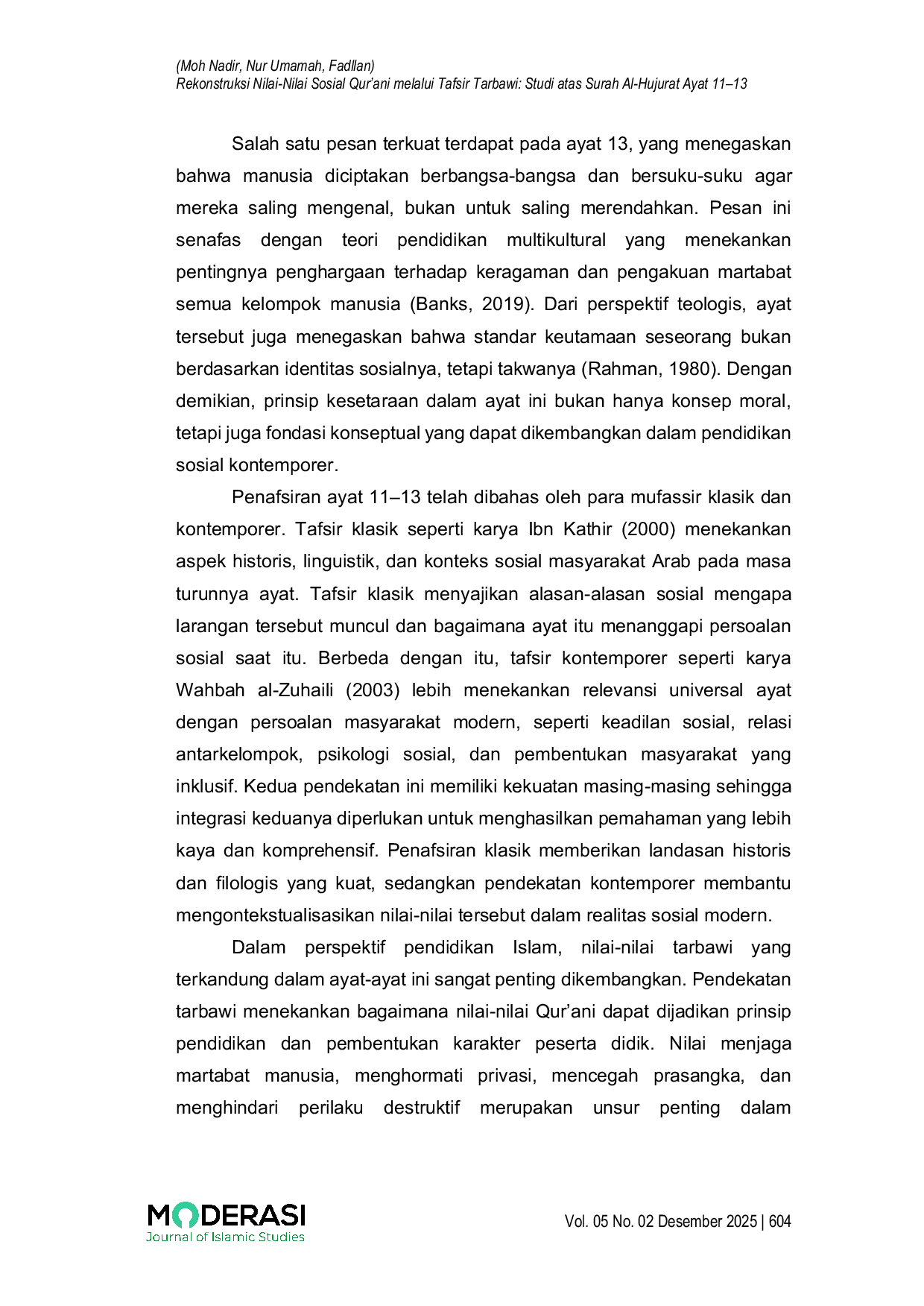 JURIS Rekonstruksi Nilai Nilai Sosial Qur ani melalui Tafsir Tarbawi Studi atas Surah Al Hujurat Ayat 11 13