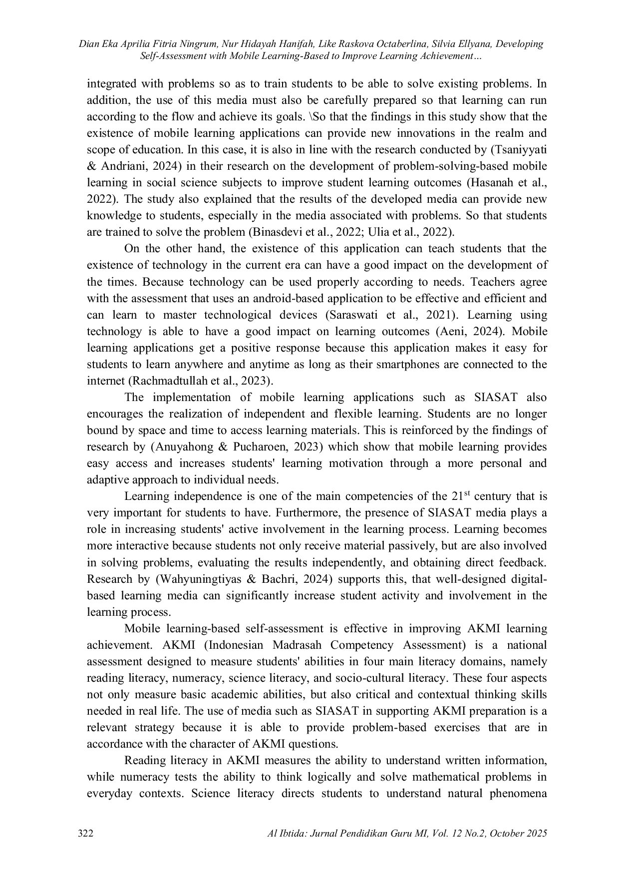 JURIS Developing Self Assessment with Mobile Learning Based to Improve Learning Achievement of Indonesian Madrasah Competency Assessment at Madrasah Ibtidaiyah