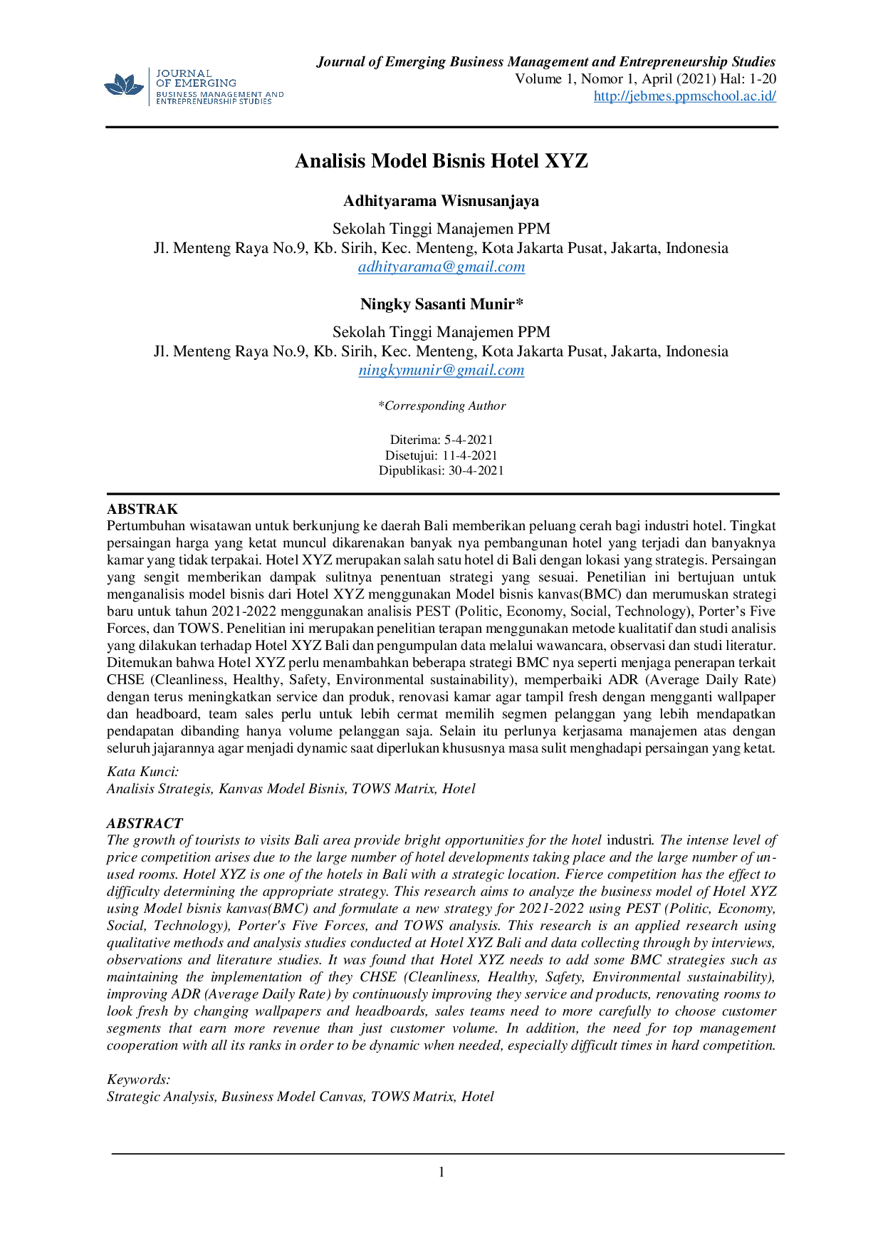 JURIS Analisis Model Bisnis Hotel XYZ