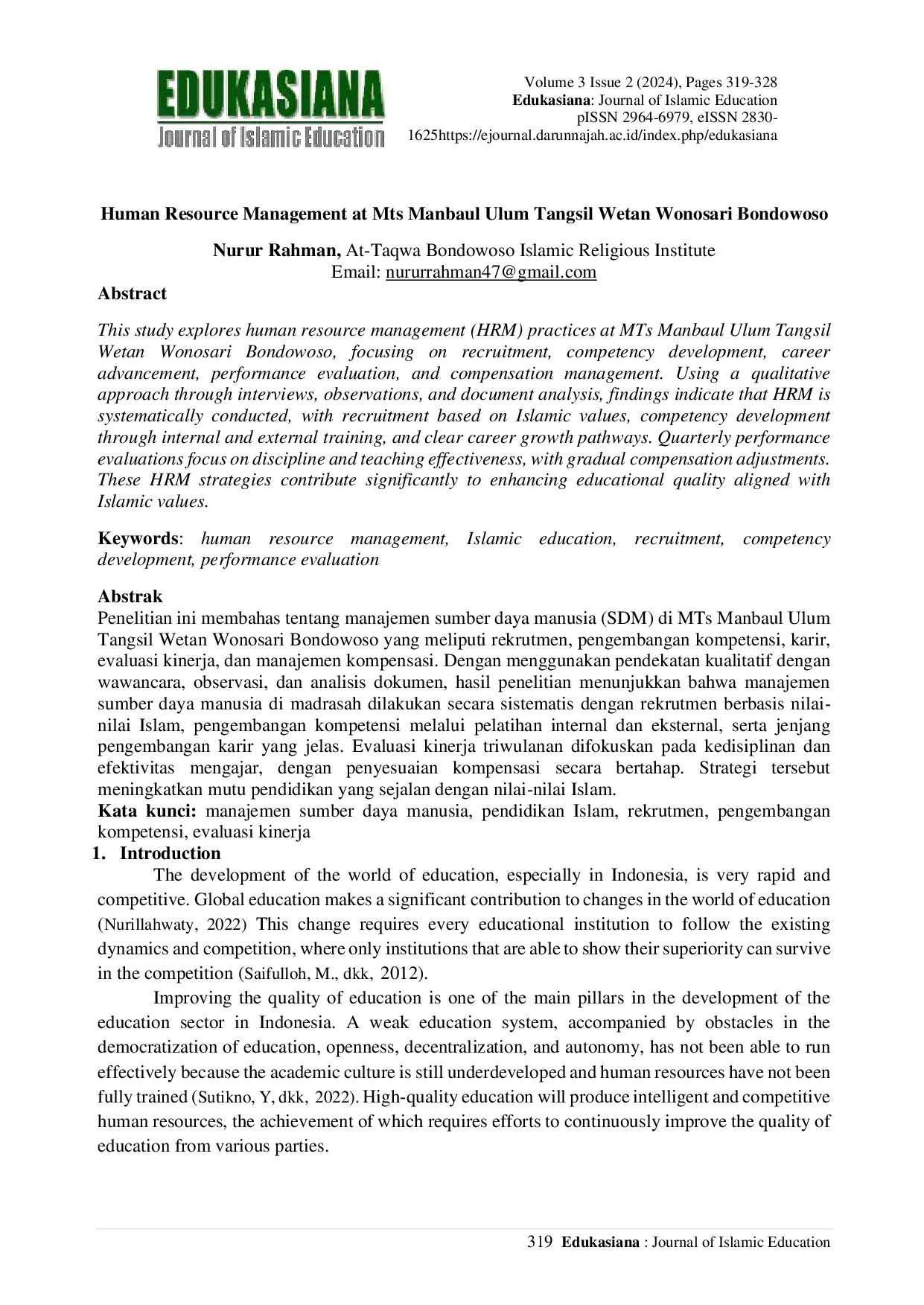 JURIS Human Resource Management at Mts Manbaul Ulum Tangsil Wetan Wonosari Bondowoso