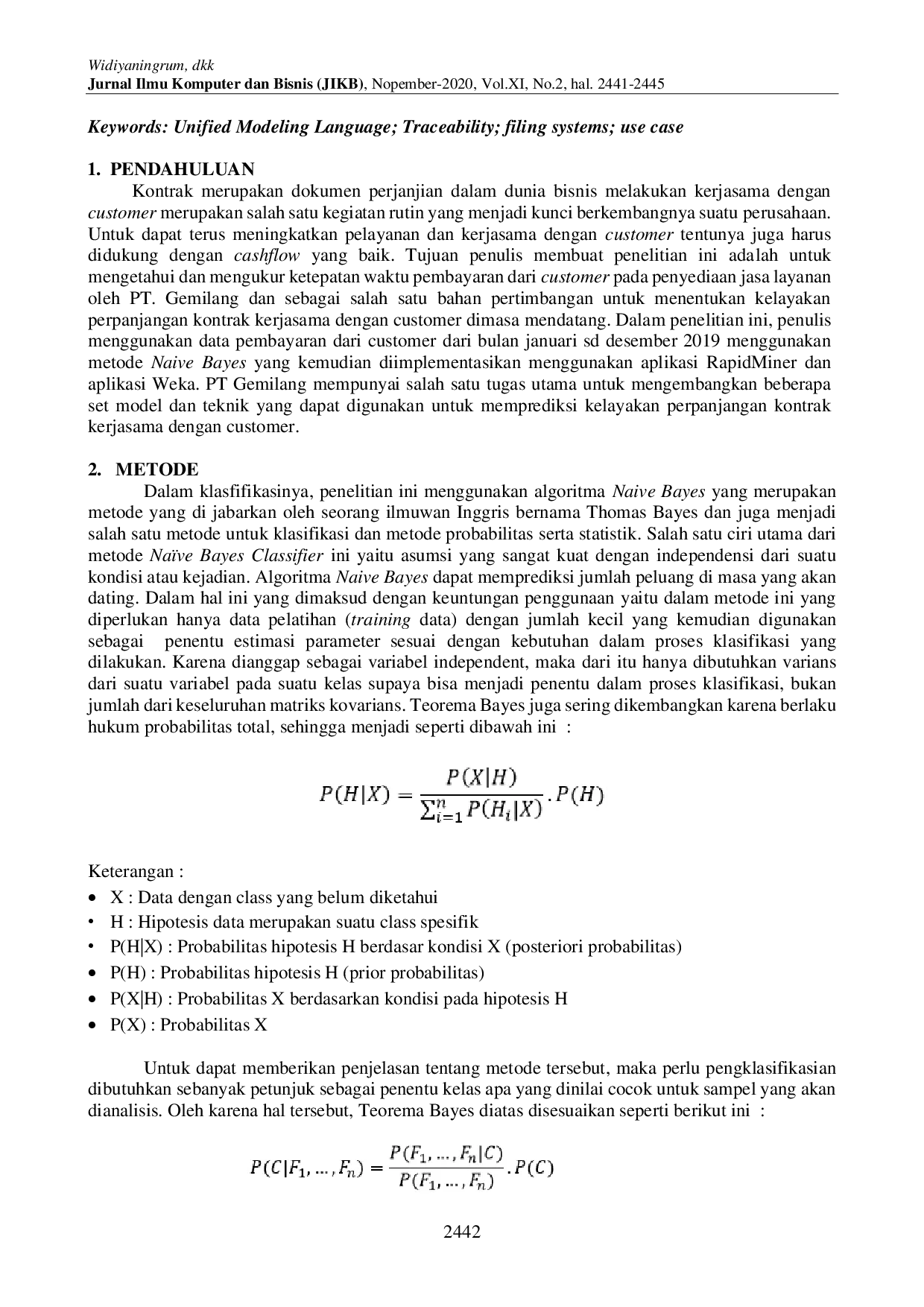 juris Algoritma Naive Bayes Untuk Menentukan Kelayakan Perpanjangan Kontrak Pada PT Gemilang