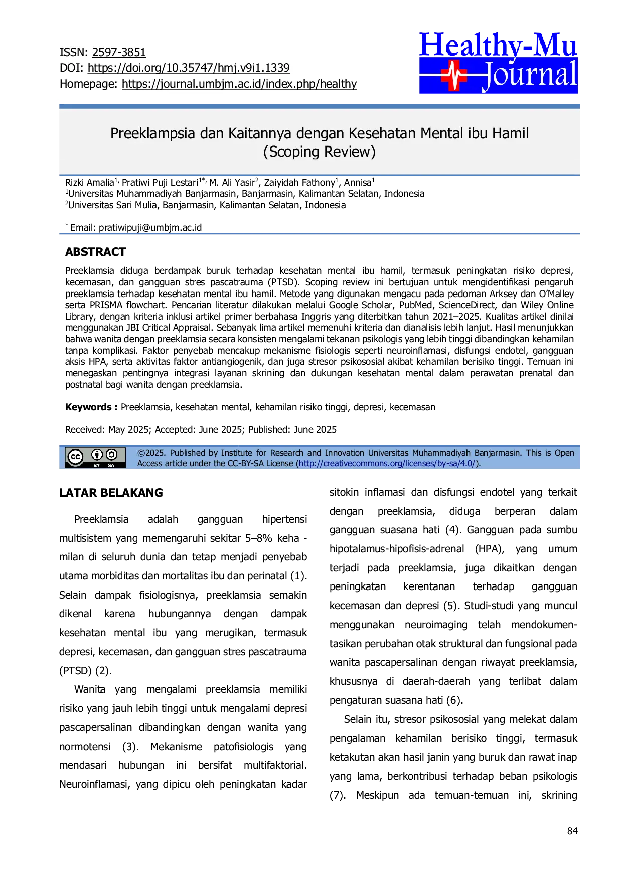JURIS Preeklampsia dan Kaitannya dengan Kesehatan Mental ibu Hamil Scoping Review