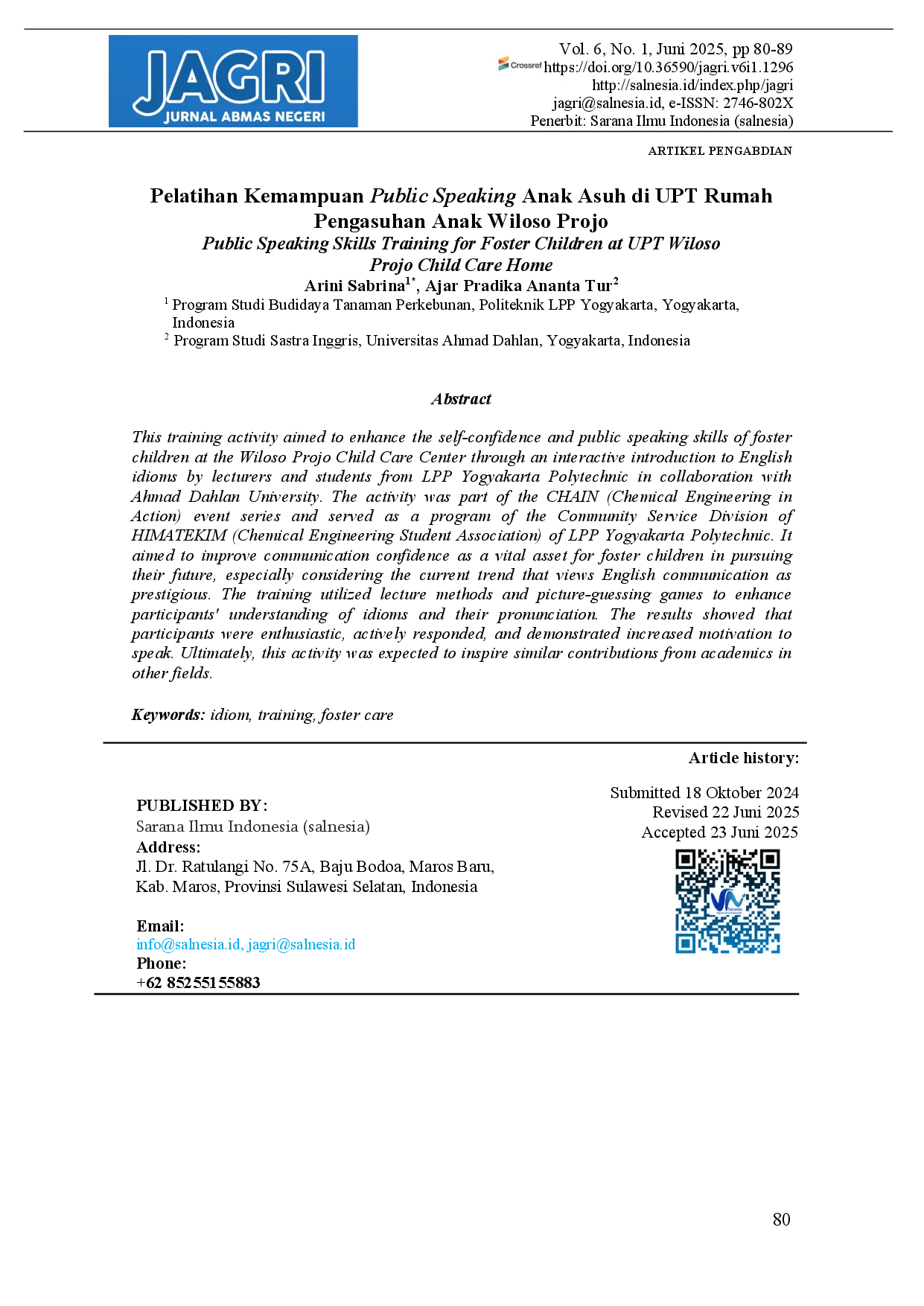 juris Public Speaking Skills Training for Foster Children at UPT Wiloso Projo Child Care Home