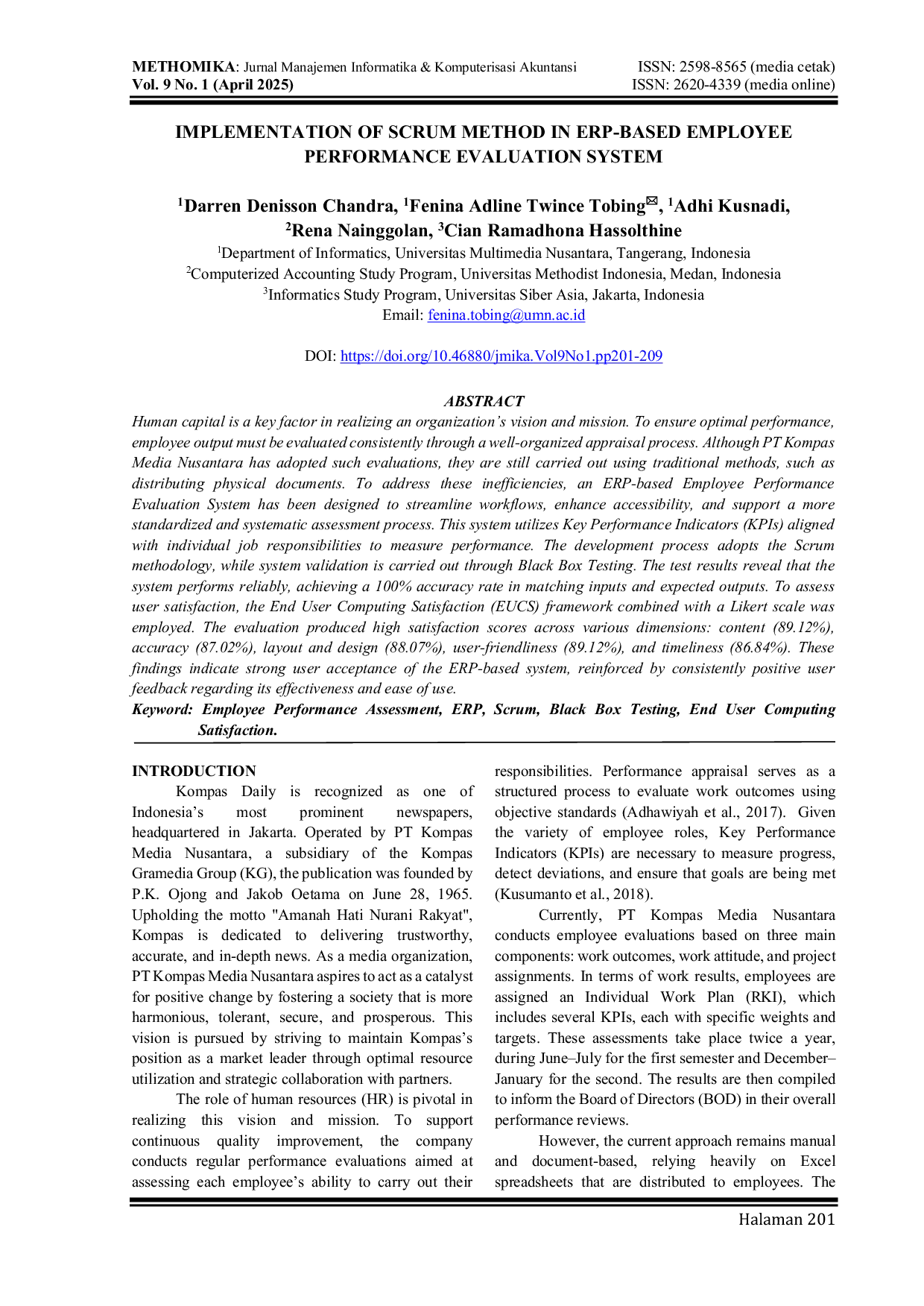 JURIS Implementation of Scrum Method in ERP Based Employee Performance Evaluation System