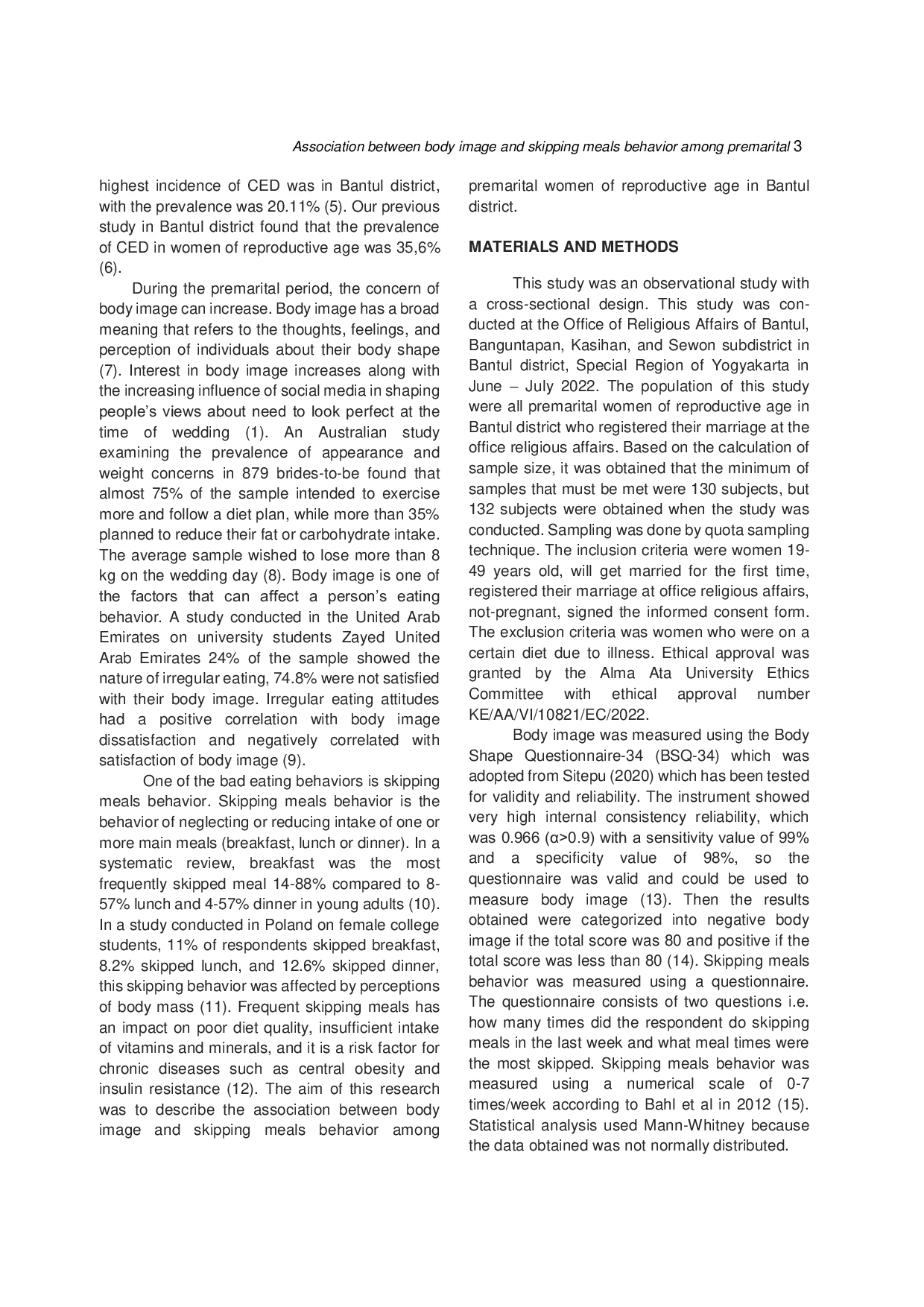 JURIS Asosiasi Antara Citra Tubuh dan Perilaku Melewatkan Makan pada Wanita Usia Subur Pranikah