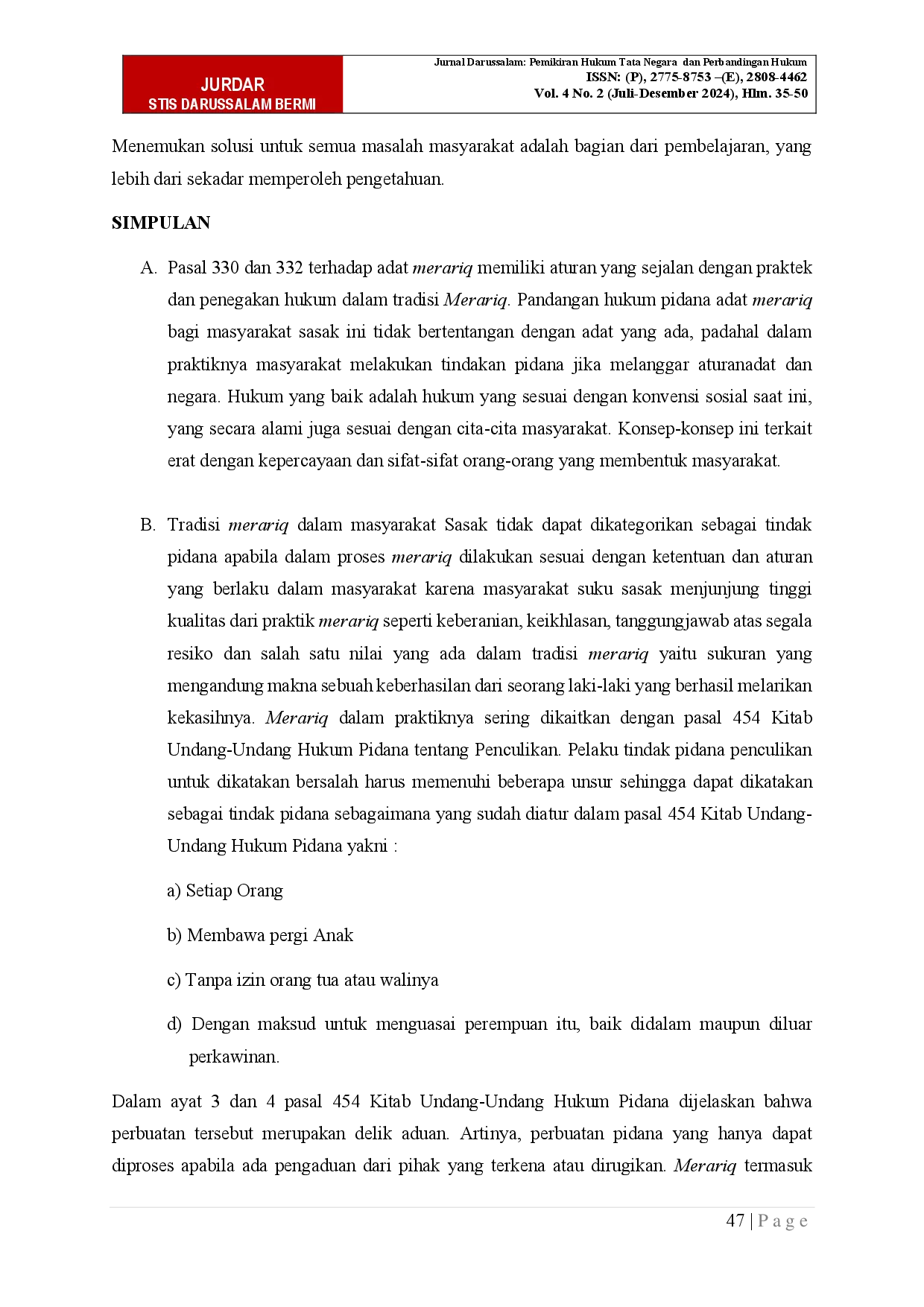 juris Kebijakan Hukum Pidana Terhadap Proses Merariq Dalam Perspektif Kuhp 2023