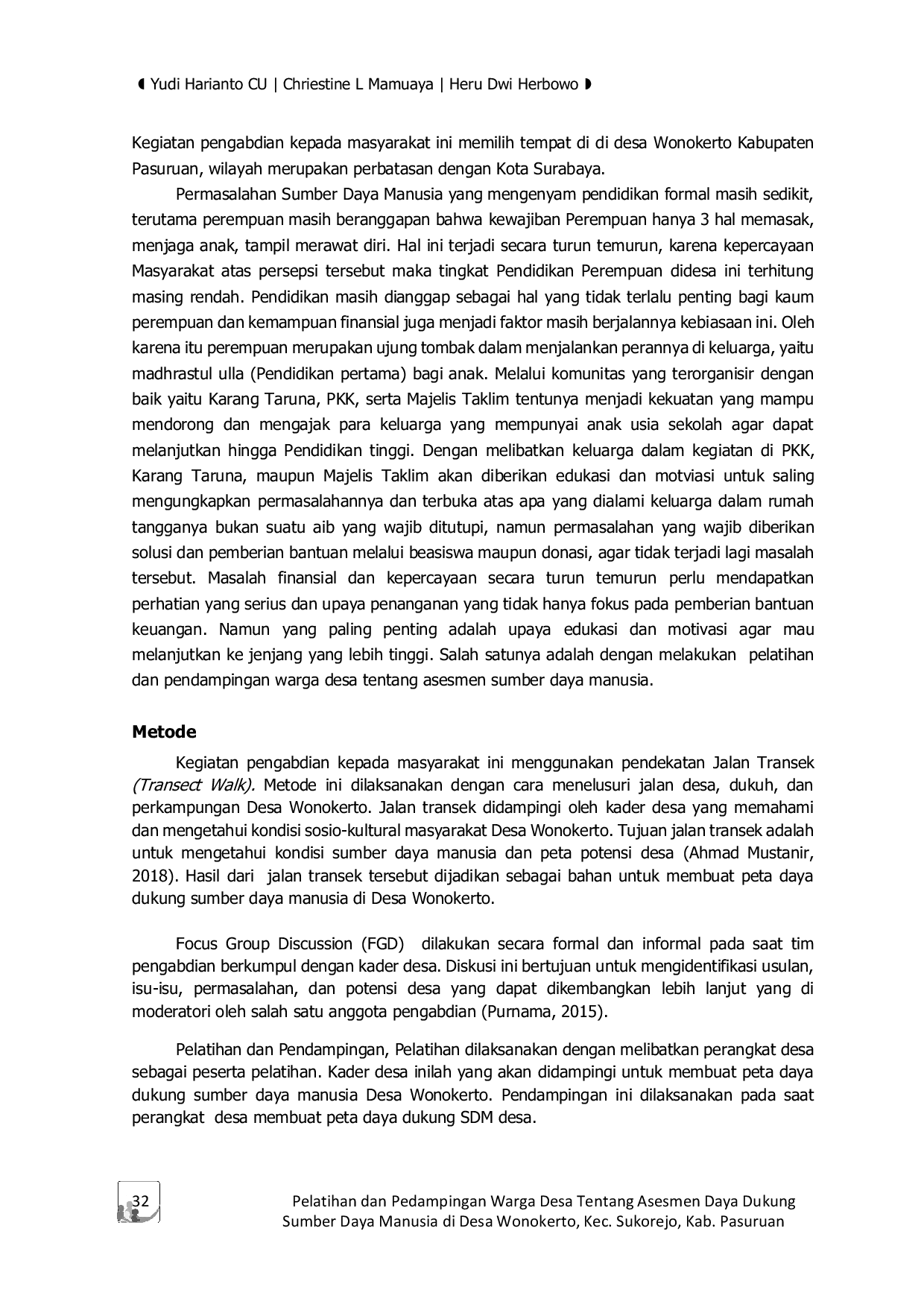 JURIS Pelatihan dan Pendampingan Warga Desa Tentang Asesmen Daya Dukung Sumber Daya Manusia Di Desa Wonokerto Kecamatan Sukorejo Kabupaten Pasuruan