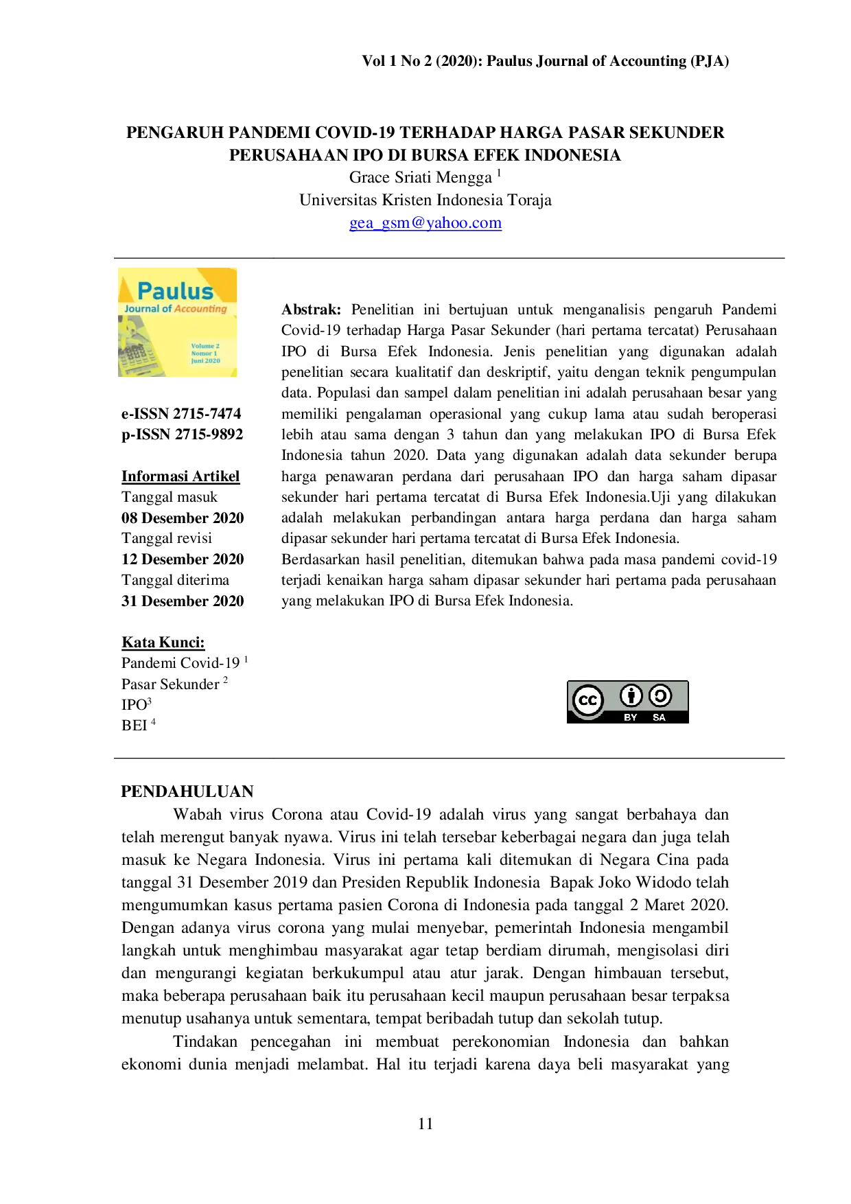 juris Pengaruh Pandemi Covid 19 Terhadap Harga Pasar Sekunder Perusahaan IPO Di Bursa Efek Indonesia