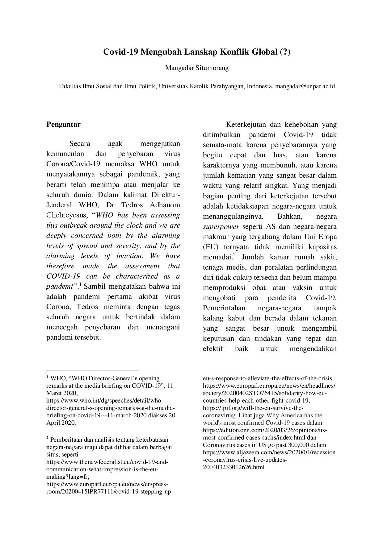 juris Covid 19 Mengubah Lanskap Konflik Global