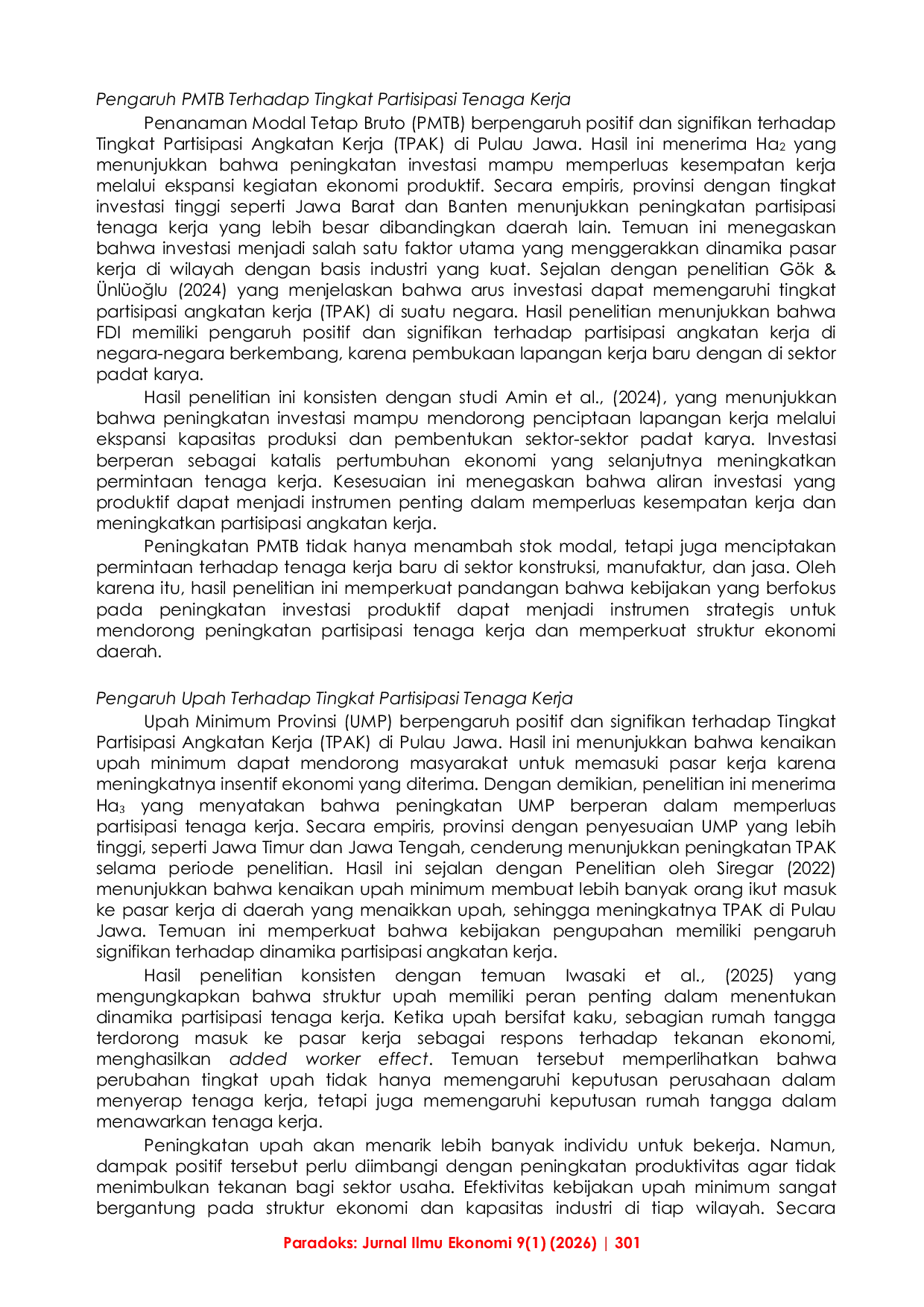 JURIS Analisis Pengaruh Teknologi Informasi Investasi dan Upah terhadap Tingkat Partisipasi Angkatan Kerja di Pulau Jawa Tahun 2017 2023