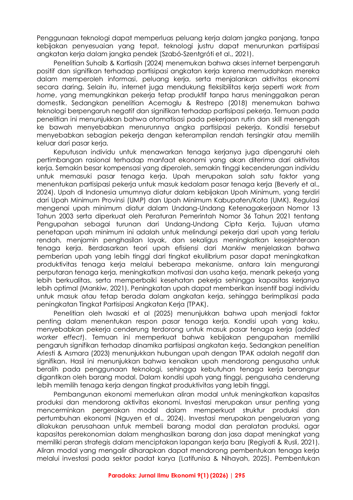 JURIS Analisis Pengaruh Teknologi Informasi Investasi dan Upah terhadap Tingkat Partisipasi Angkatan Kerja di Pulau Jawa Tahun 2017 2023