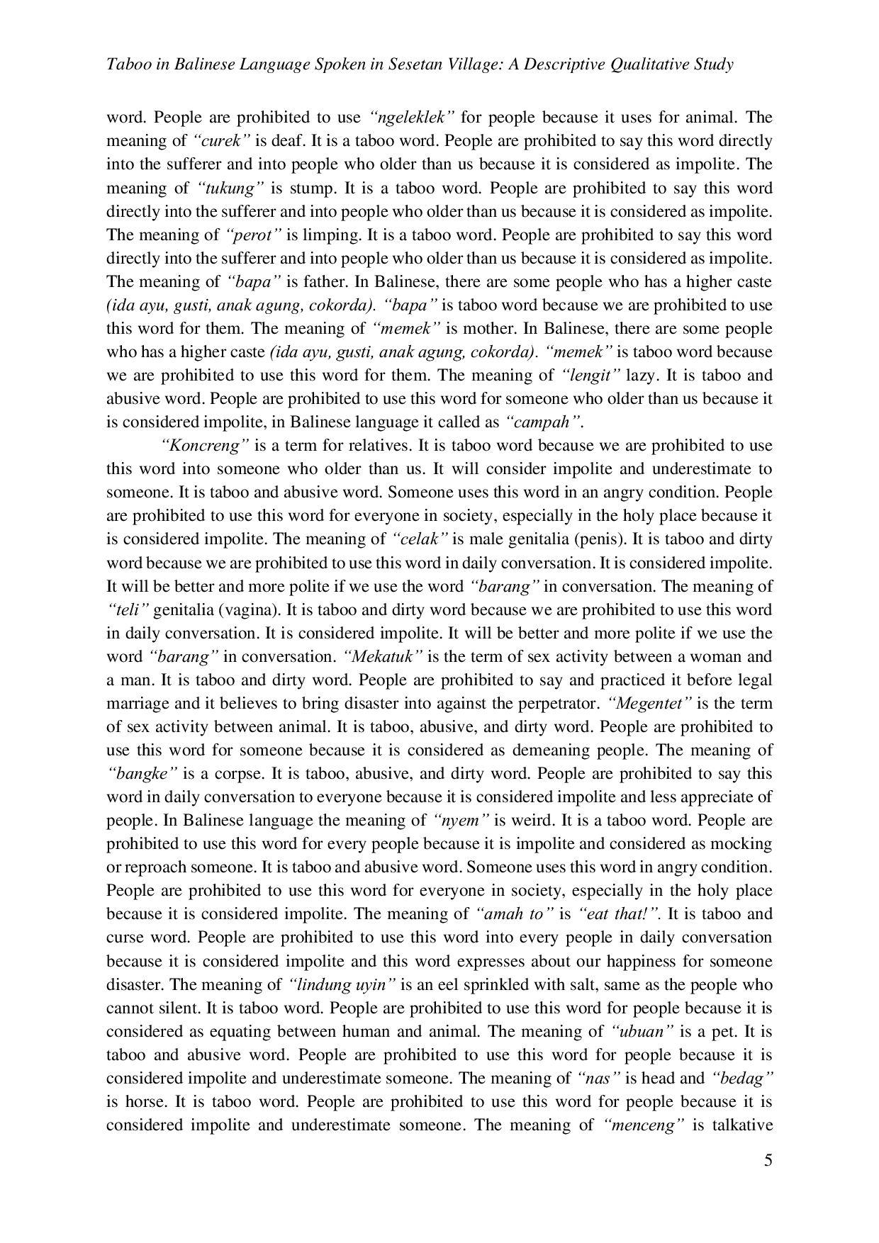 JURIS Taboo in Balinese Language Spoken in Sesetan Village A Descriptive Qualitative Study