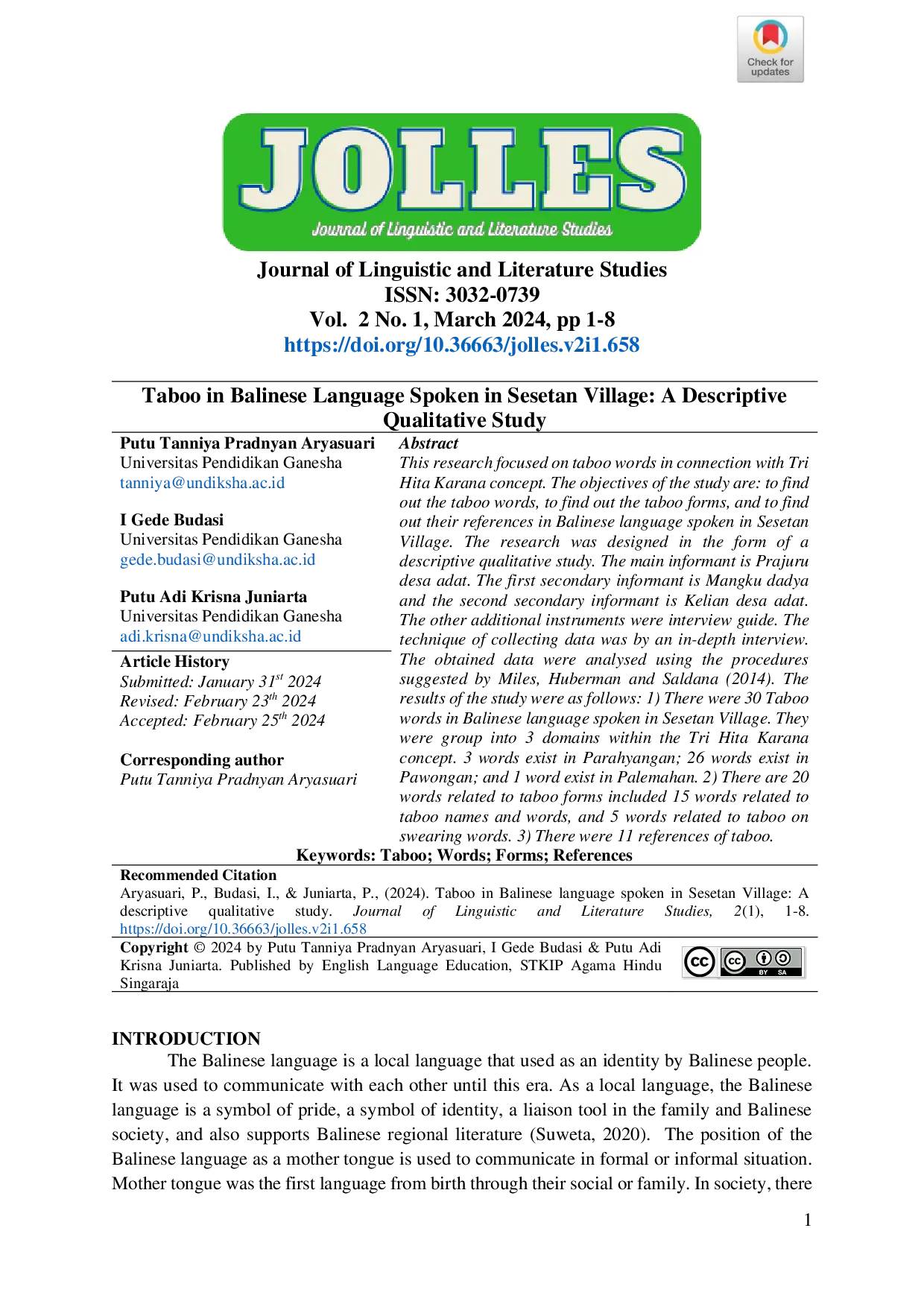 JURIS Taboo in Balinese Language Spoken in Sesetan Village A Descriptive Qualitative Study