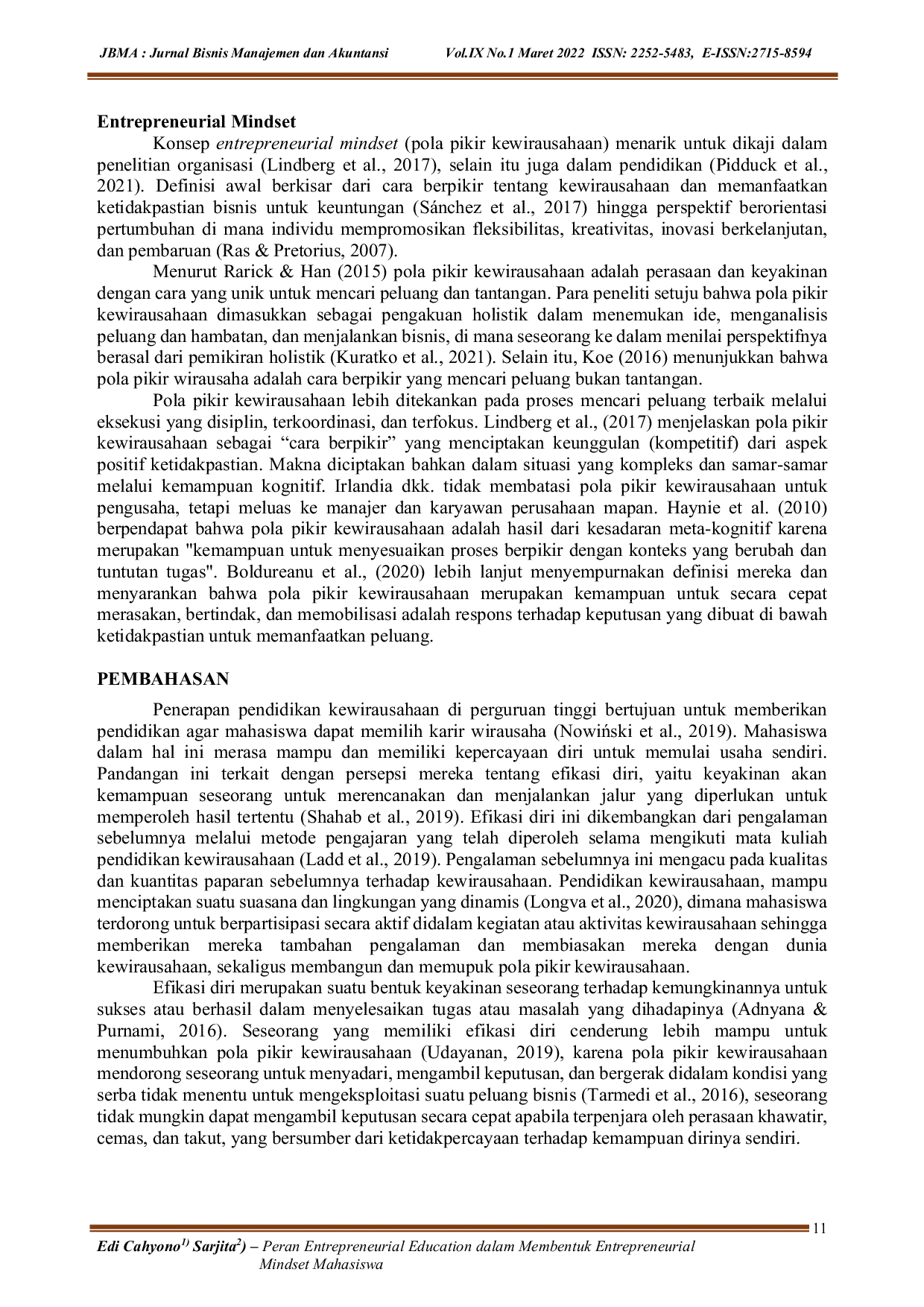 JURIS Peran Entrepreneurial Education dalam Membentuk Entrepreneurial Mindset Mahasiswa