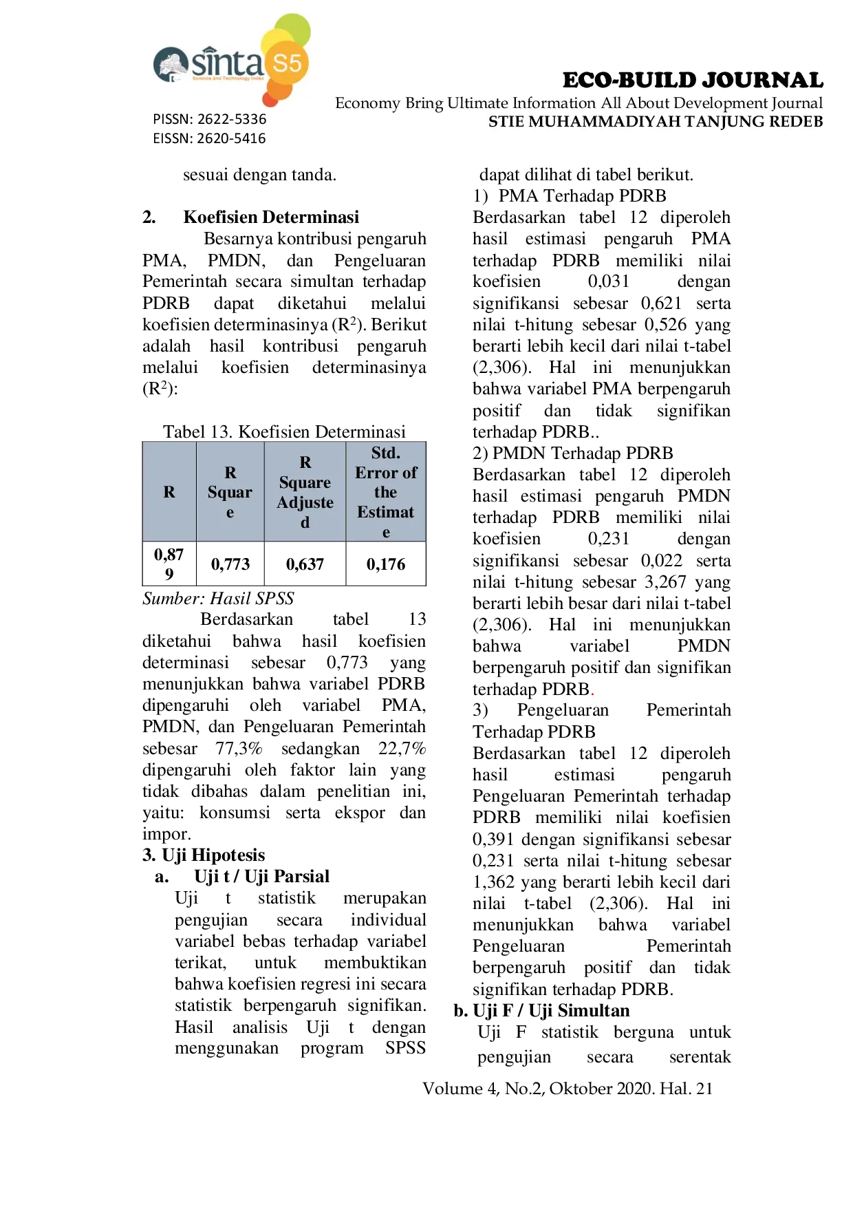 JURIS Analisis Pengaruh Investasi Dan Pengeluaran Pemerintah Terhadap Produk Domestik Regional Bruto Kabupaten Berau