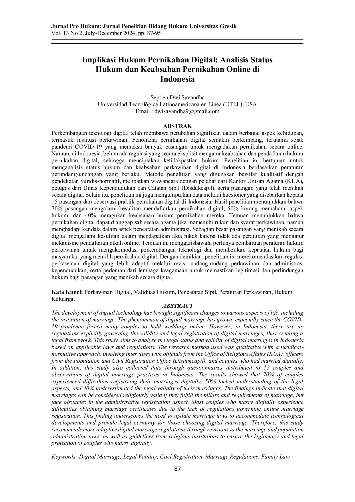 JURIS Implikasi Hukum Pernikahan Digital Analisis Status Hukum dan Keabsahan Pernikahan Online di Indonesia