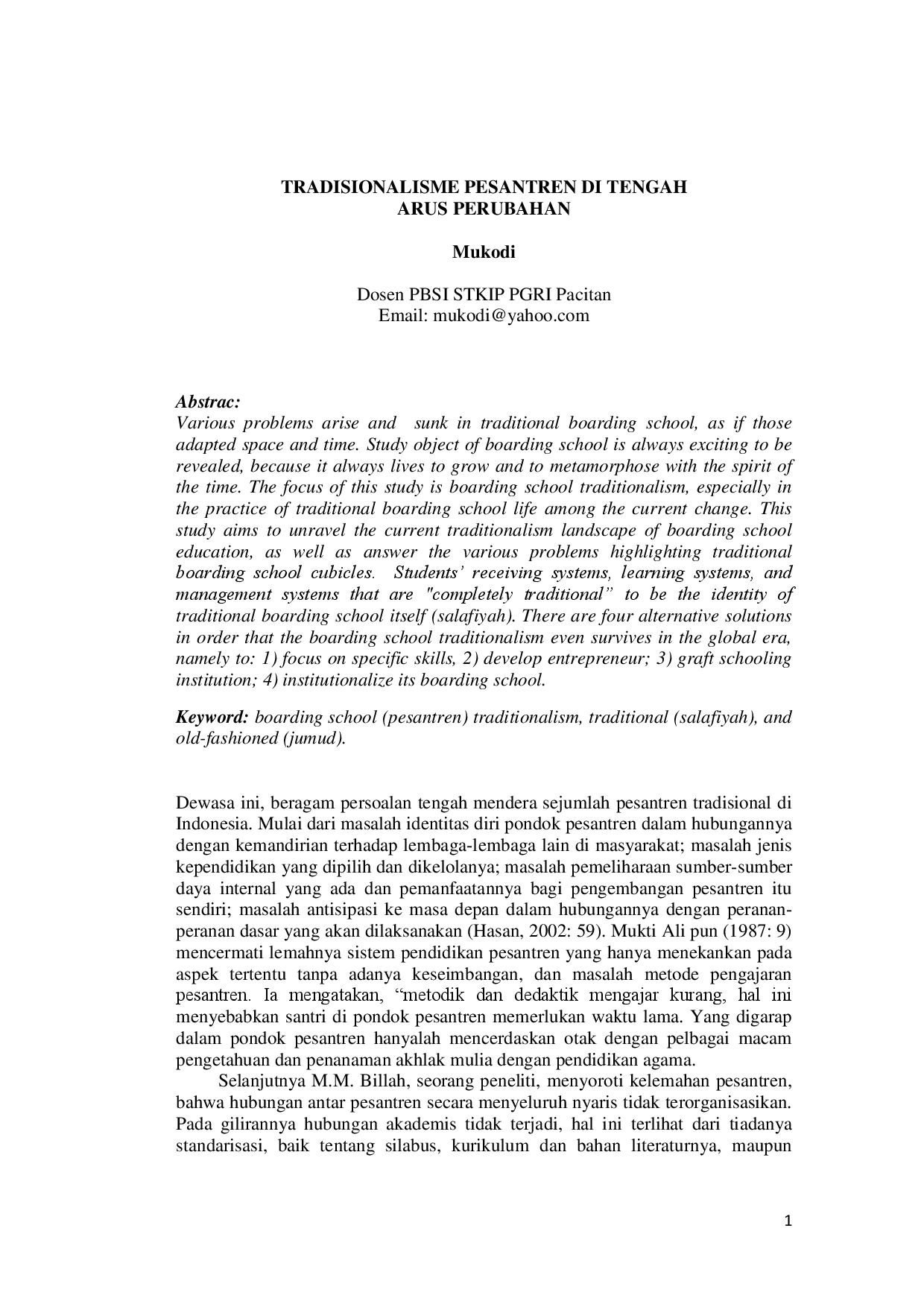 juris Tradisionalisme Pesantren di Tengah Arus Perubahan