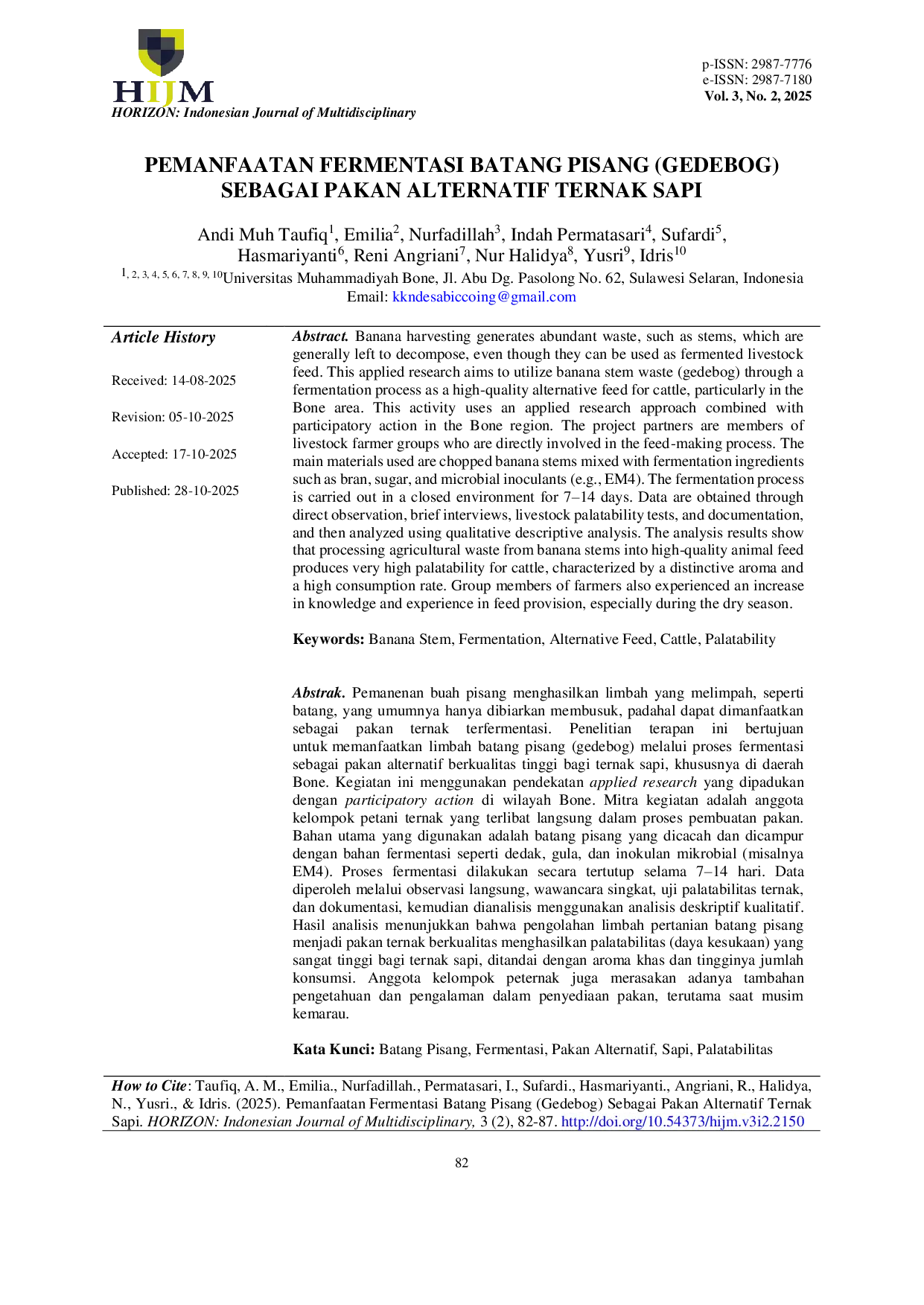 JURIS Pemanfaatan Fermentasi Batang Pisang Gedebog Sebagai Pakan Alternatif Ternak Sapi